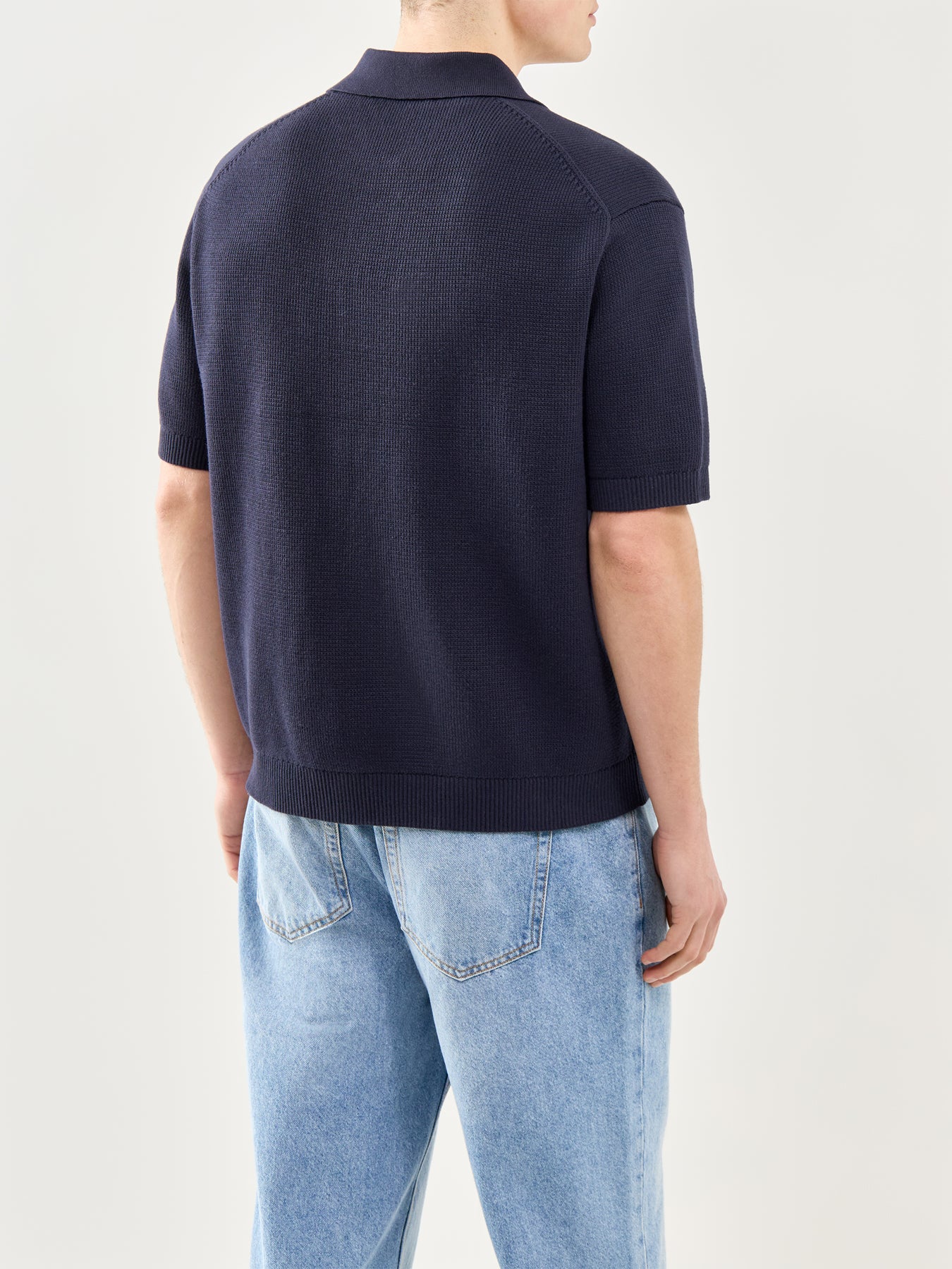 Relaxed Knit Polo Shirt Navy - Image 5