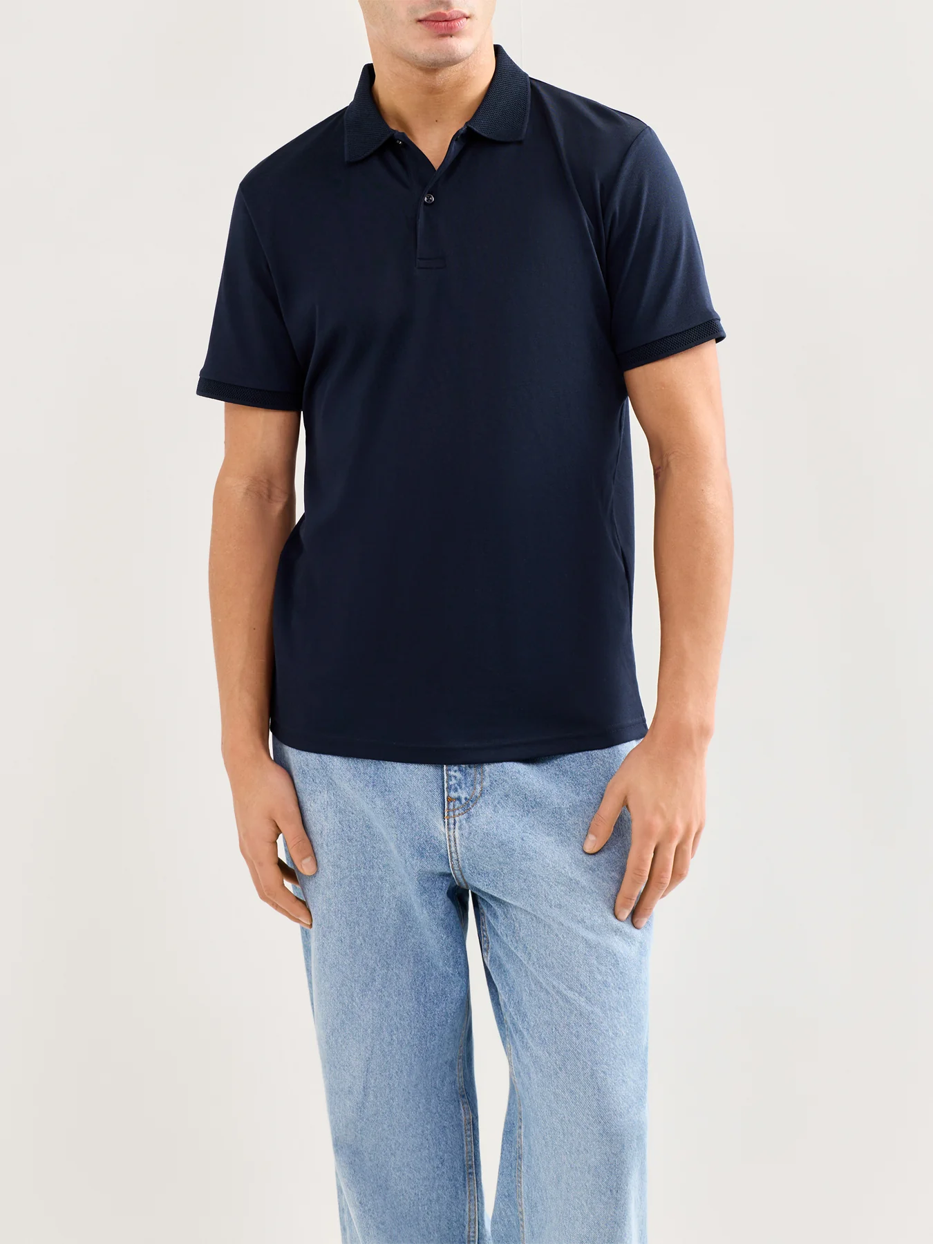 Slhfave Button Short Sleeve Polo Blue - Image 4