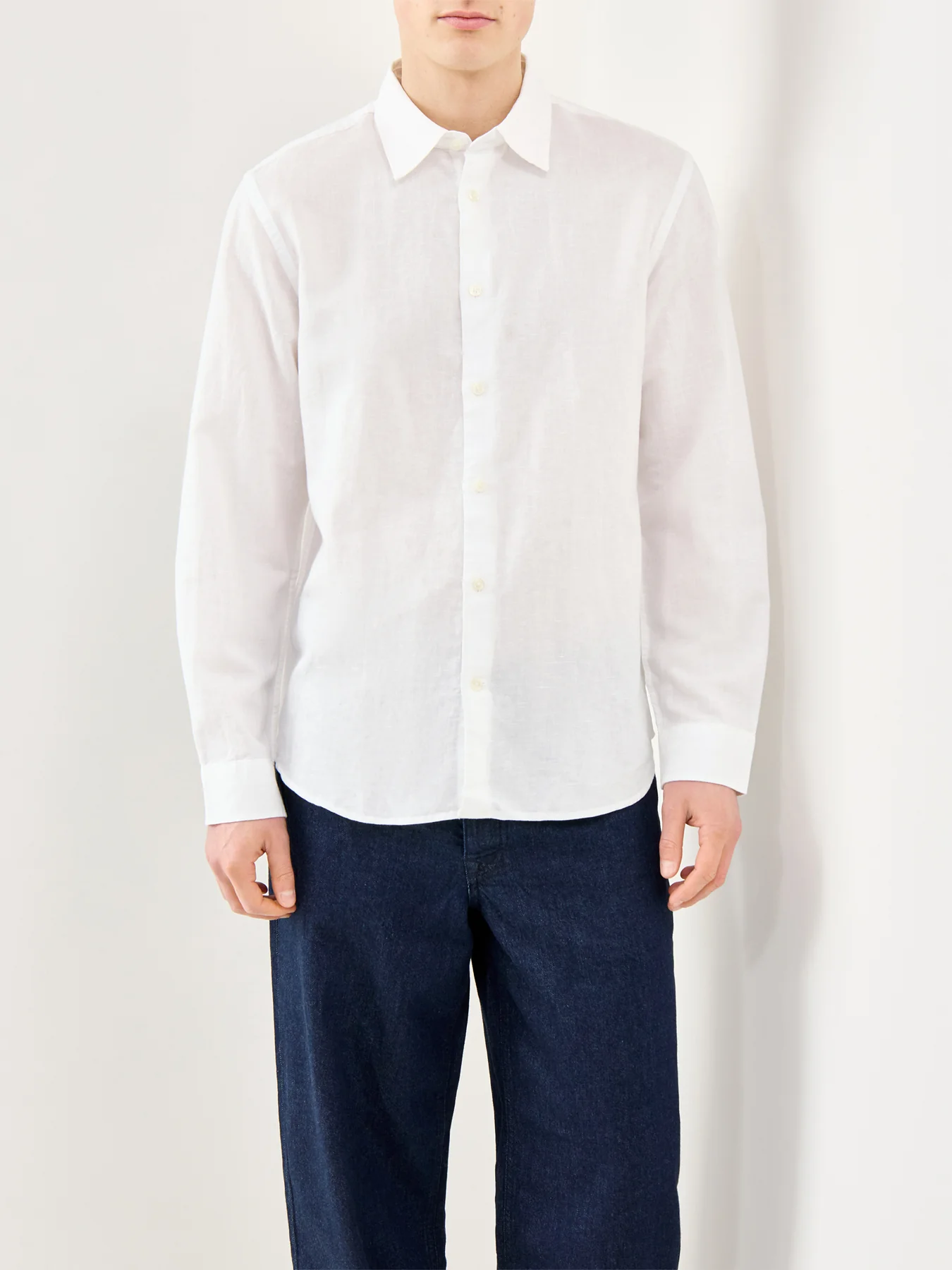 Linen-Blend Long Sleeve Shirt White - Image 4