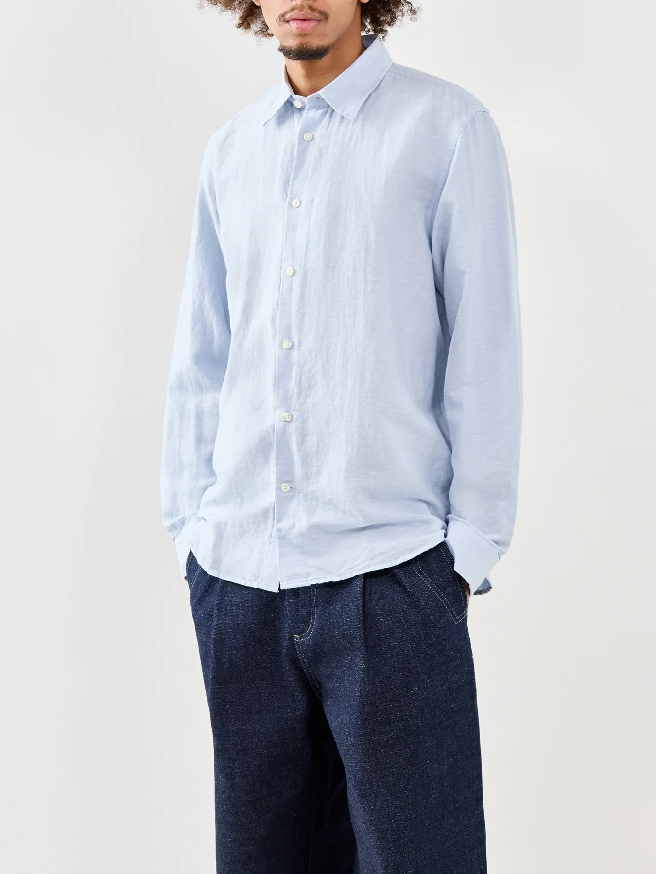 Linen-Blend Long Sleeve Shirt Blue - Image 4