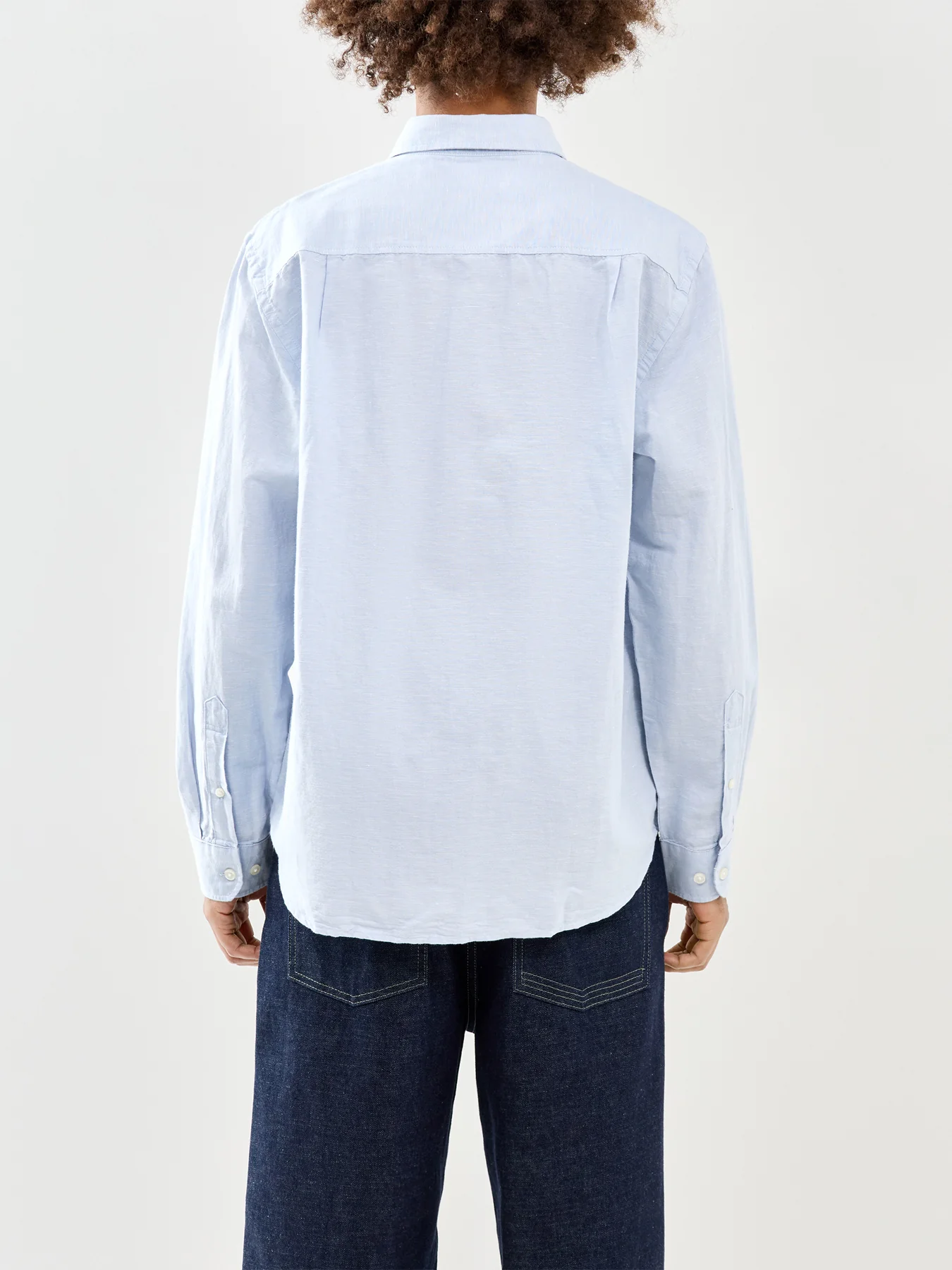 Linen-Blend Long Sleeve Shirt Blue - Image 5