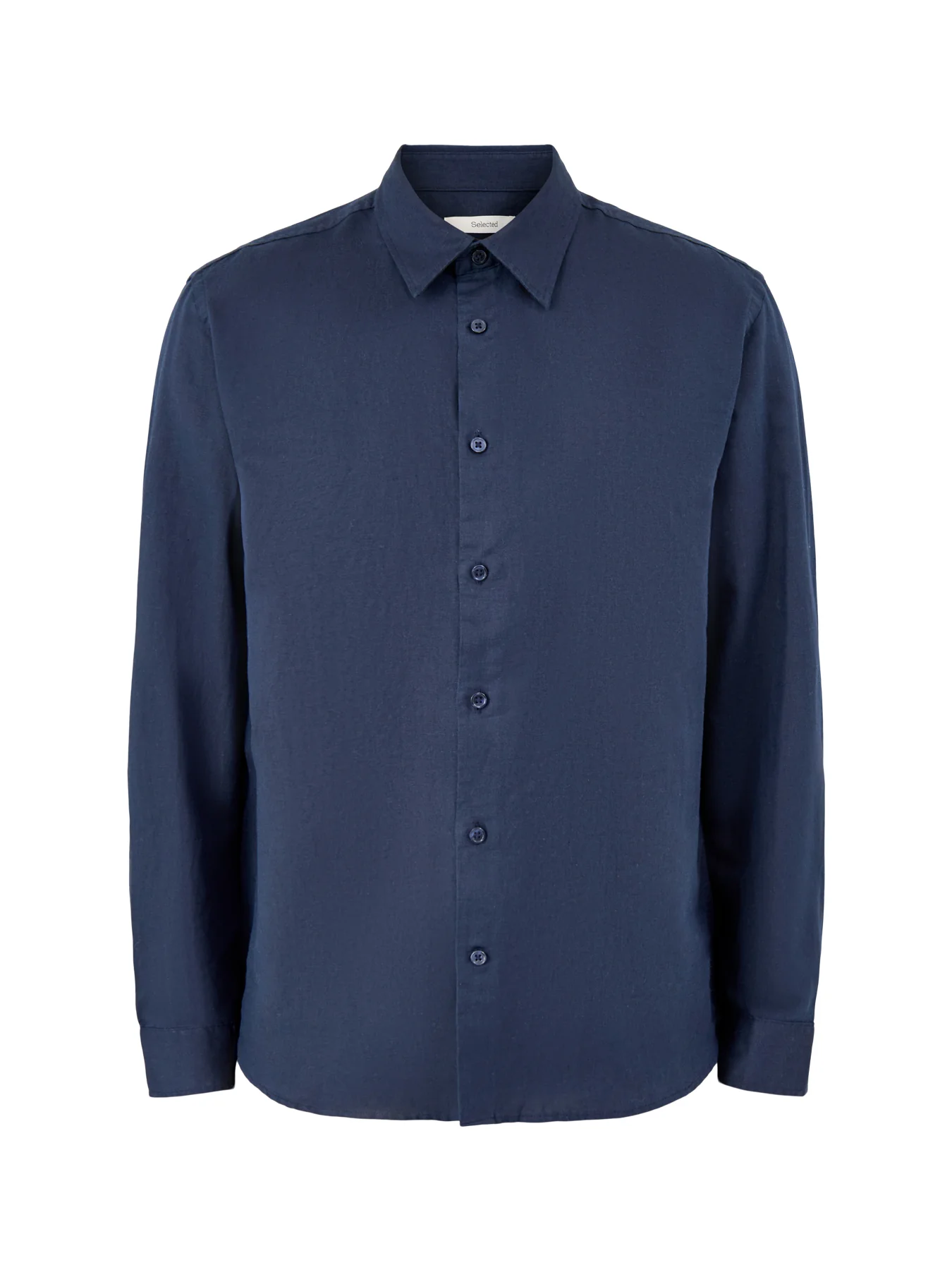Linen-Blend Long Sleeve Shirt Navy