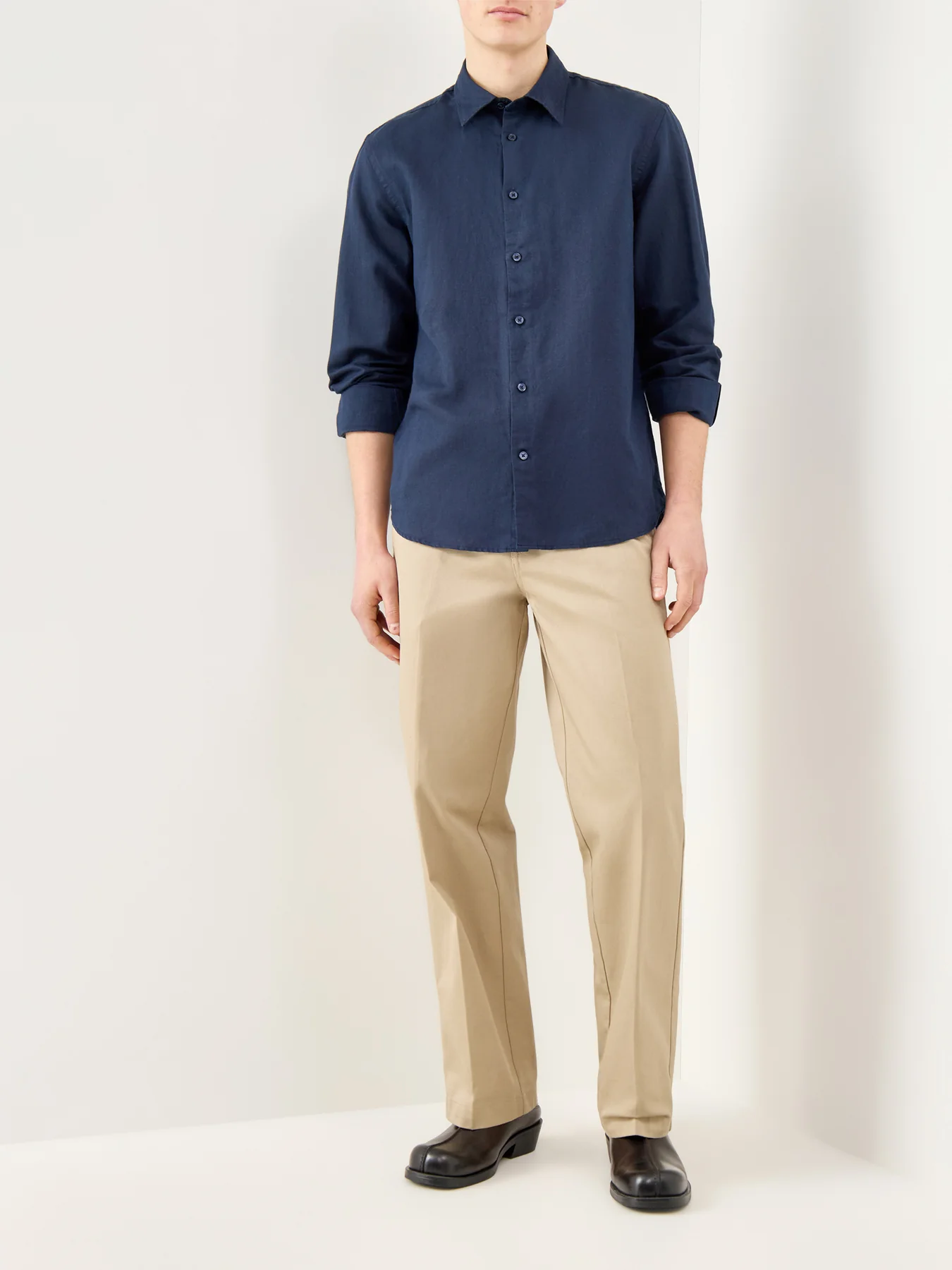 Linen-Blend Long Sleeve Shirt Navy - Image 2