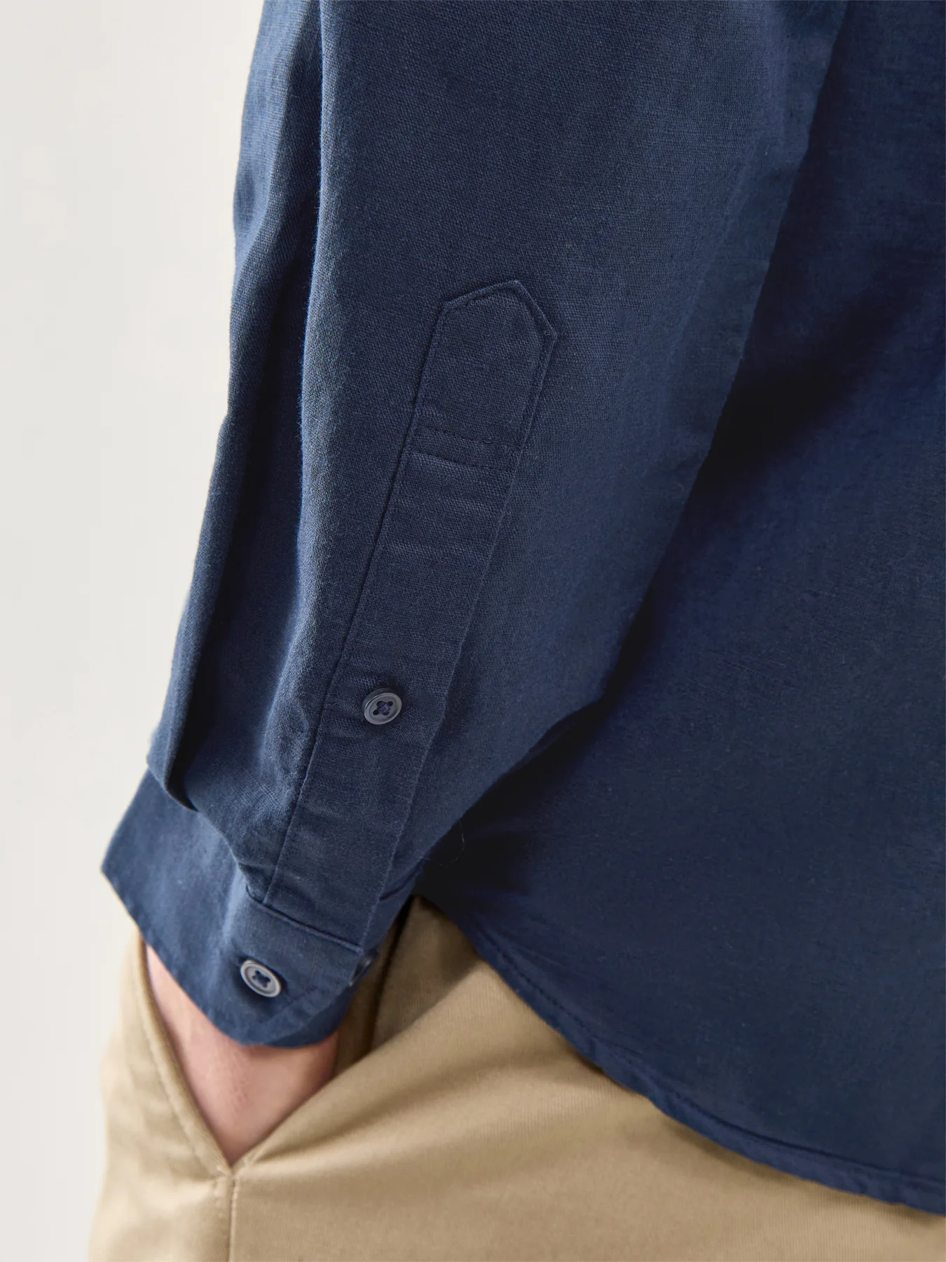 Linen-Blend Long Sleeve Shirt Navy - Image 3