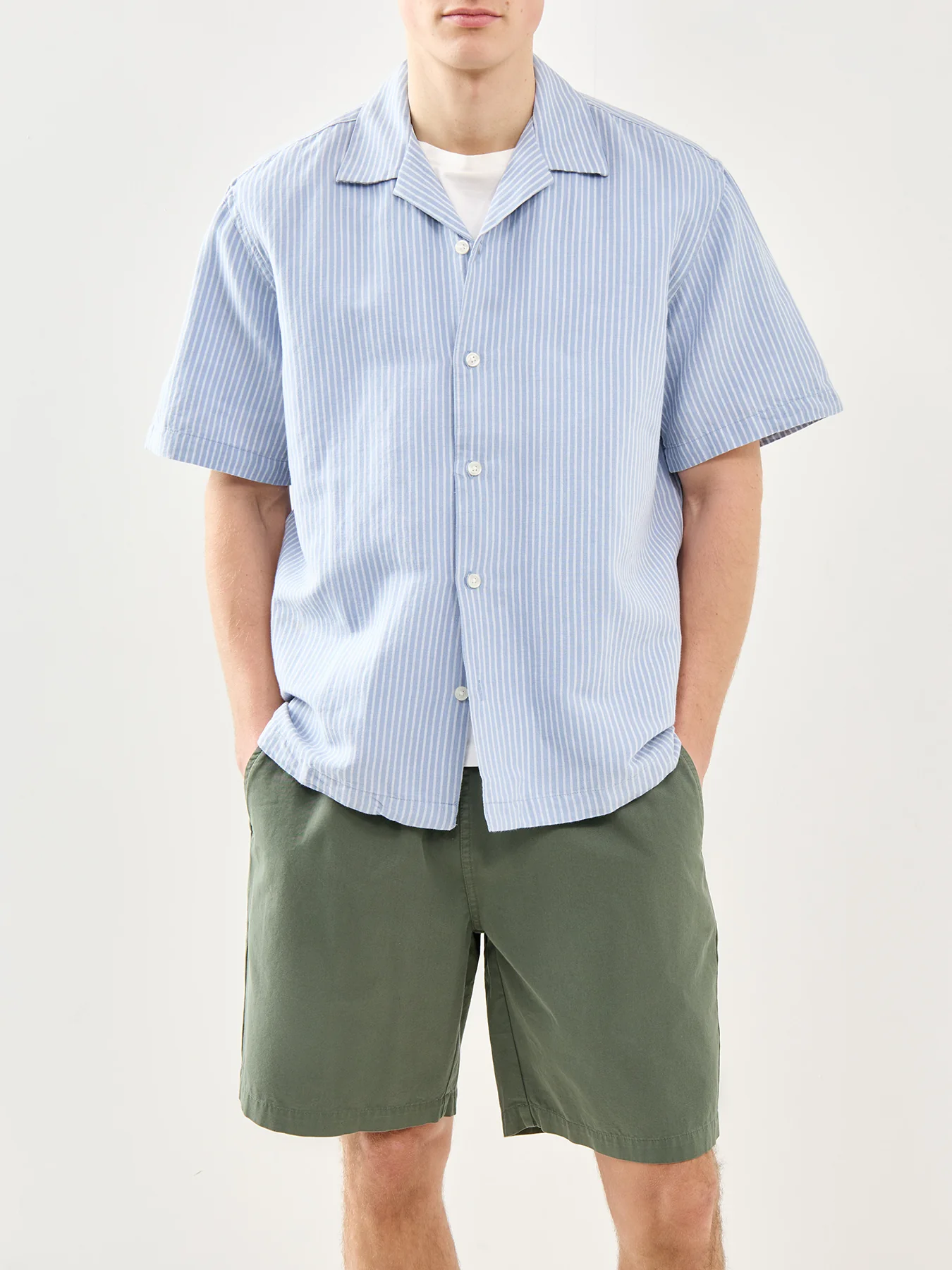 Relaxed Linen-Blend Short Sleeve Shirt Blue - Image 4