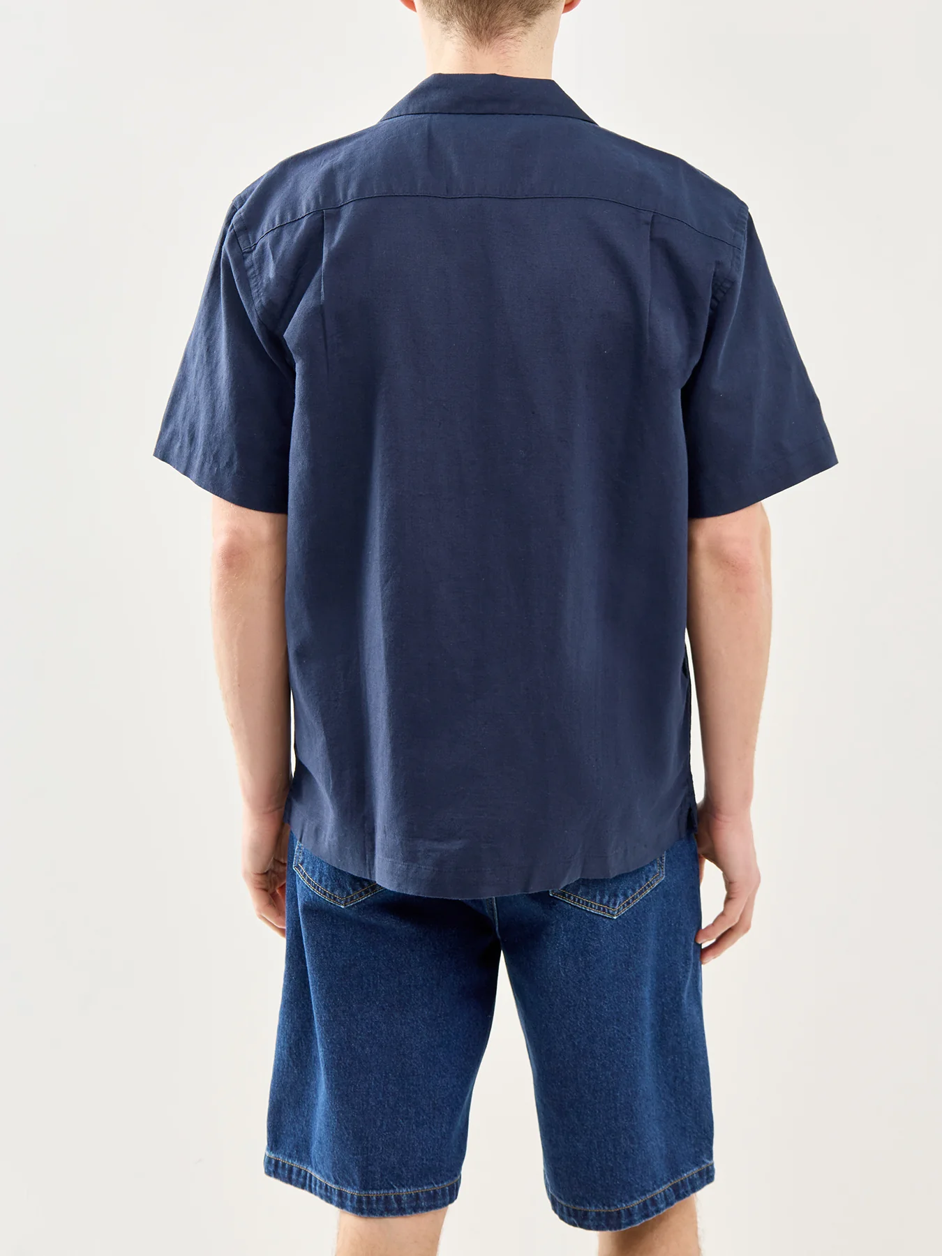 Relaxed Linen-Blend Short Sleeve Shirt Navy - Image 5