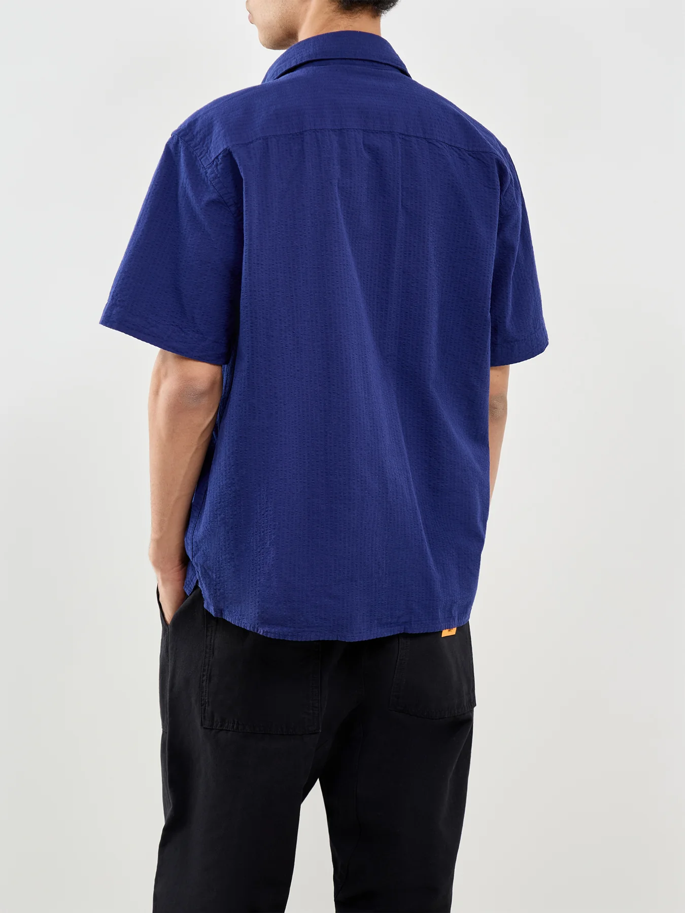 Slhrlxstuart Seersucker Short Sleeve Shirt Navy - Image 5