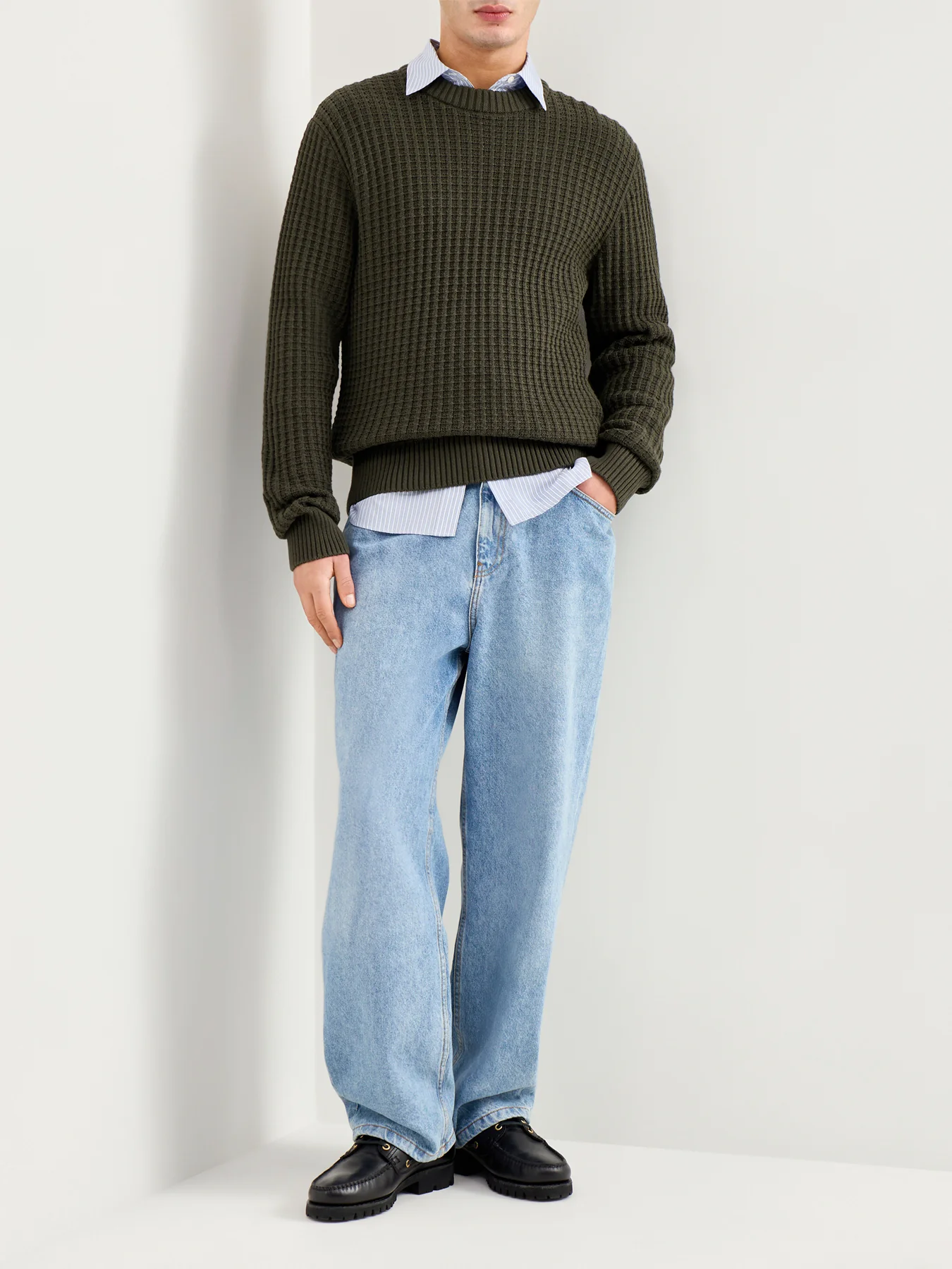 Knit Structure Crew Neck Green - Image 2