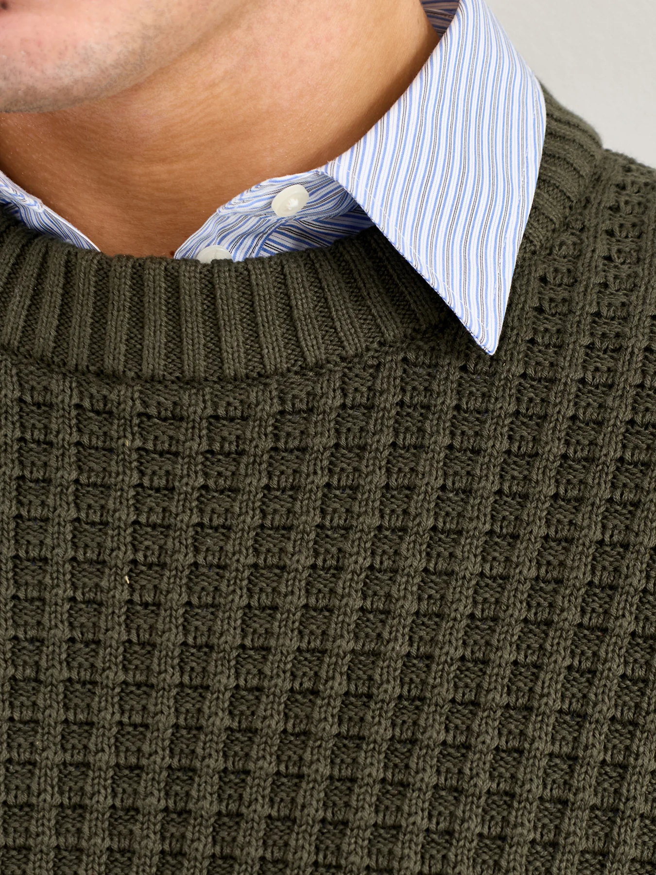 Knit Structure Crew Neck Green - Image 3