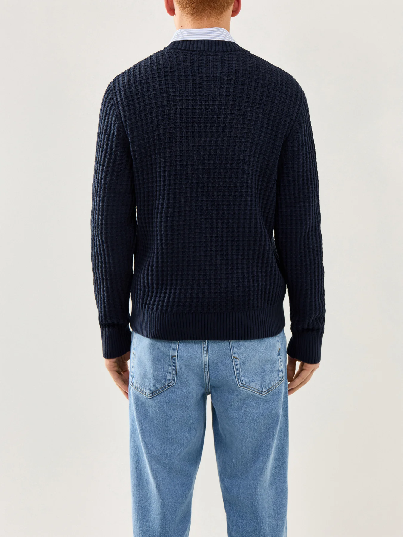 Knit Structure Crew Neck Navy - Image 5