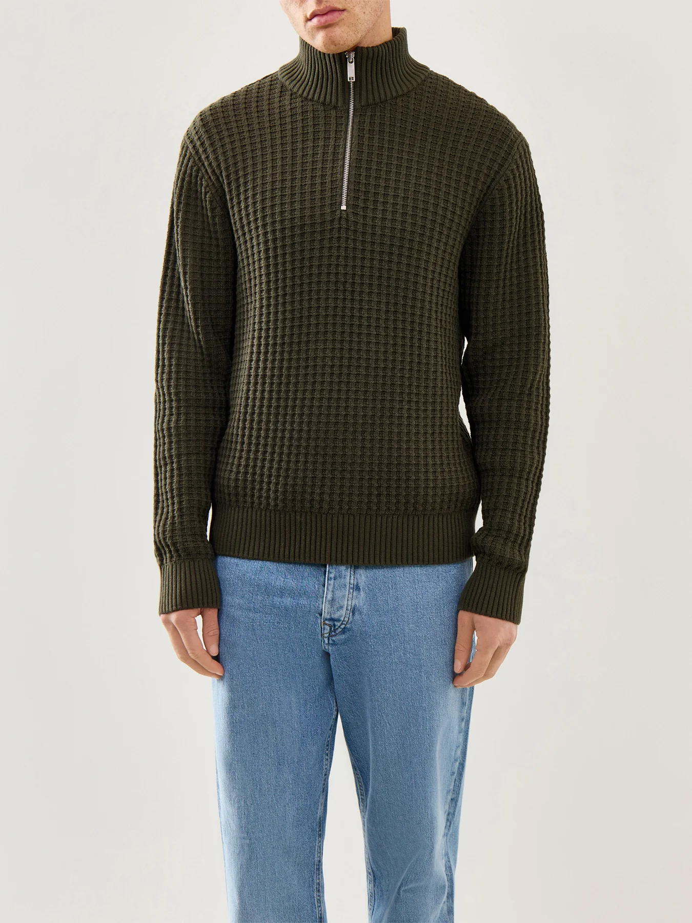 Knit Structure Half Zip Green - Image 4