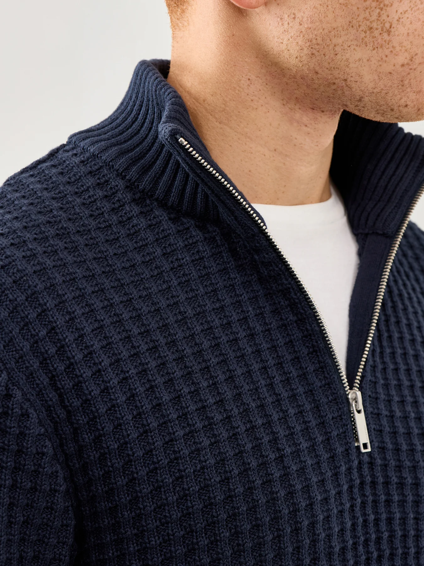 Knit Structure Half Zip Navy - Image 3