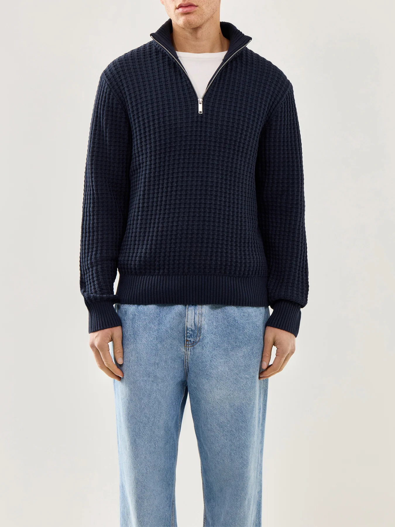 Knit Structure Half Zip Navy - Image 4