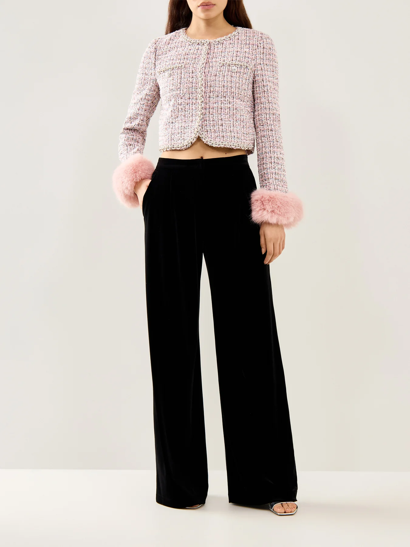 Boucle Fur Cuff Jacket Pink - Image 2
