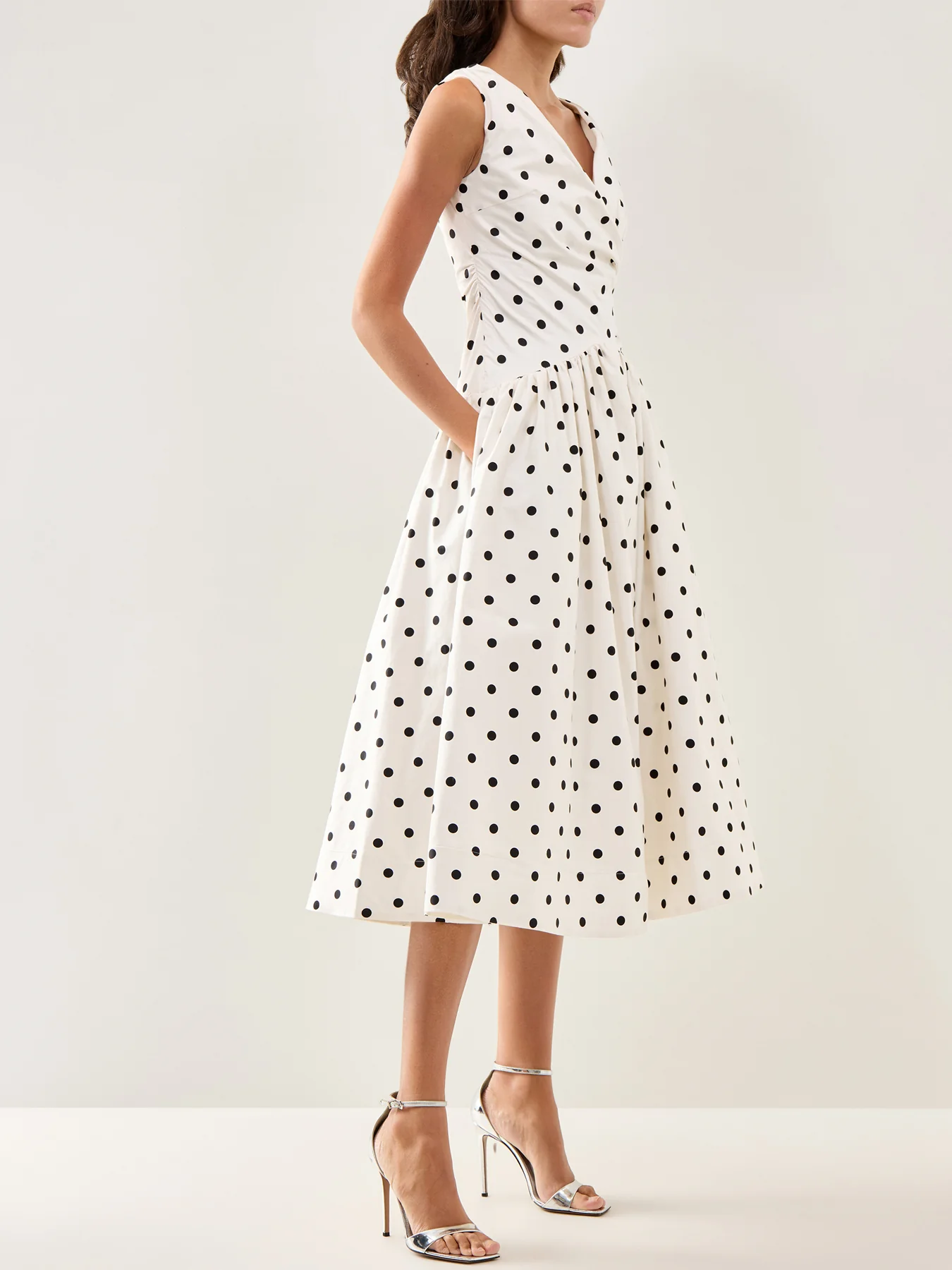 Polka Dot Cotton Midi Dress Cream - Image 4
