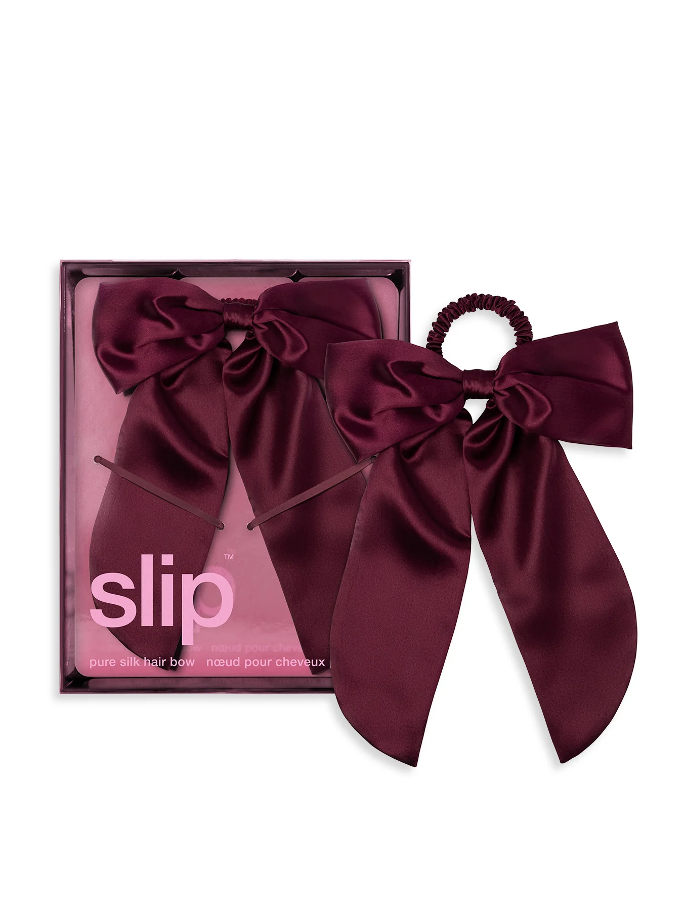 Slip Pure Silk Hair Bow Crimson - Image 3