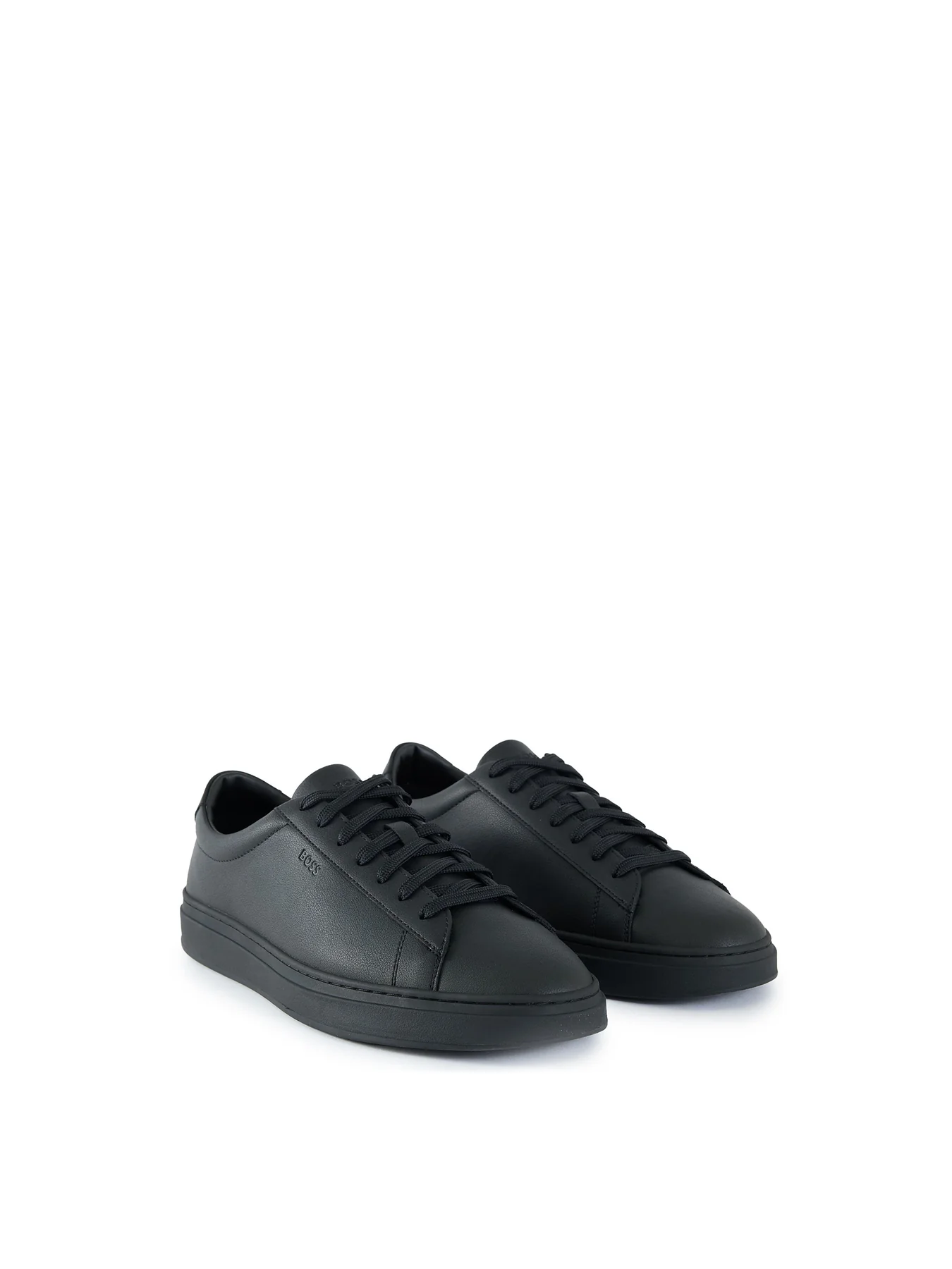 Mens BOSS Kieran Tenn Leather Trainers Black - Image 2