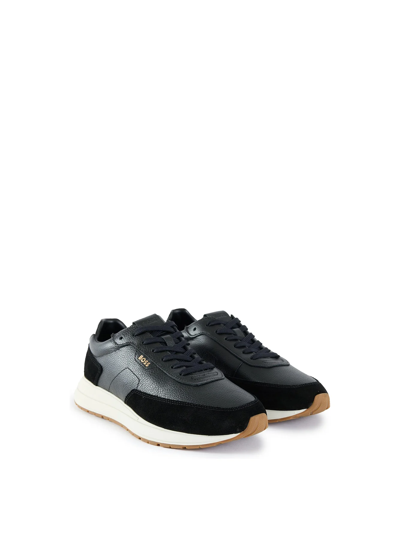 Mens BOSS Vinston Leather Trainers Black - Image 2