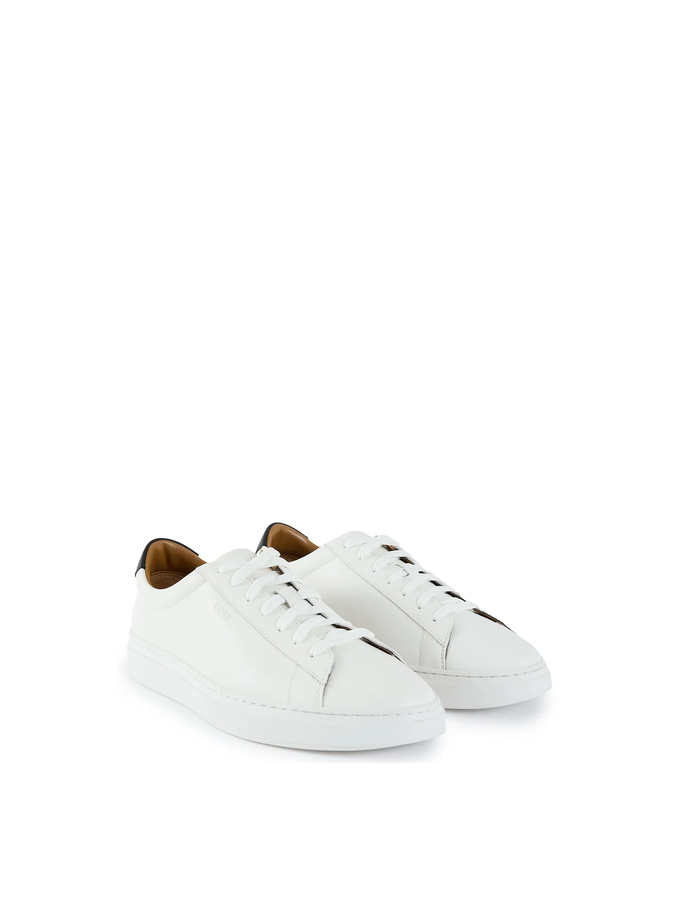 Mens BOSS Kieran Tenn Leather Trainers White - Image 2
