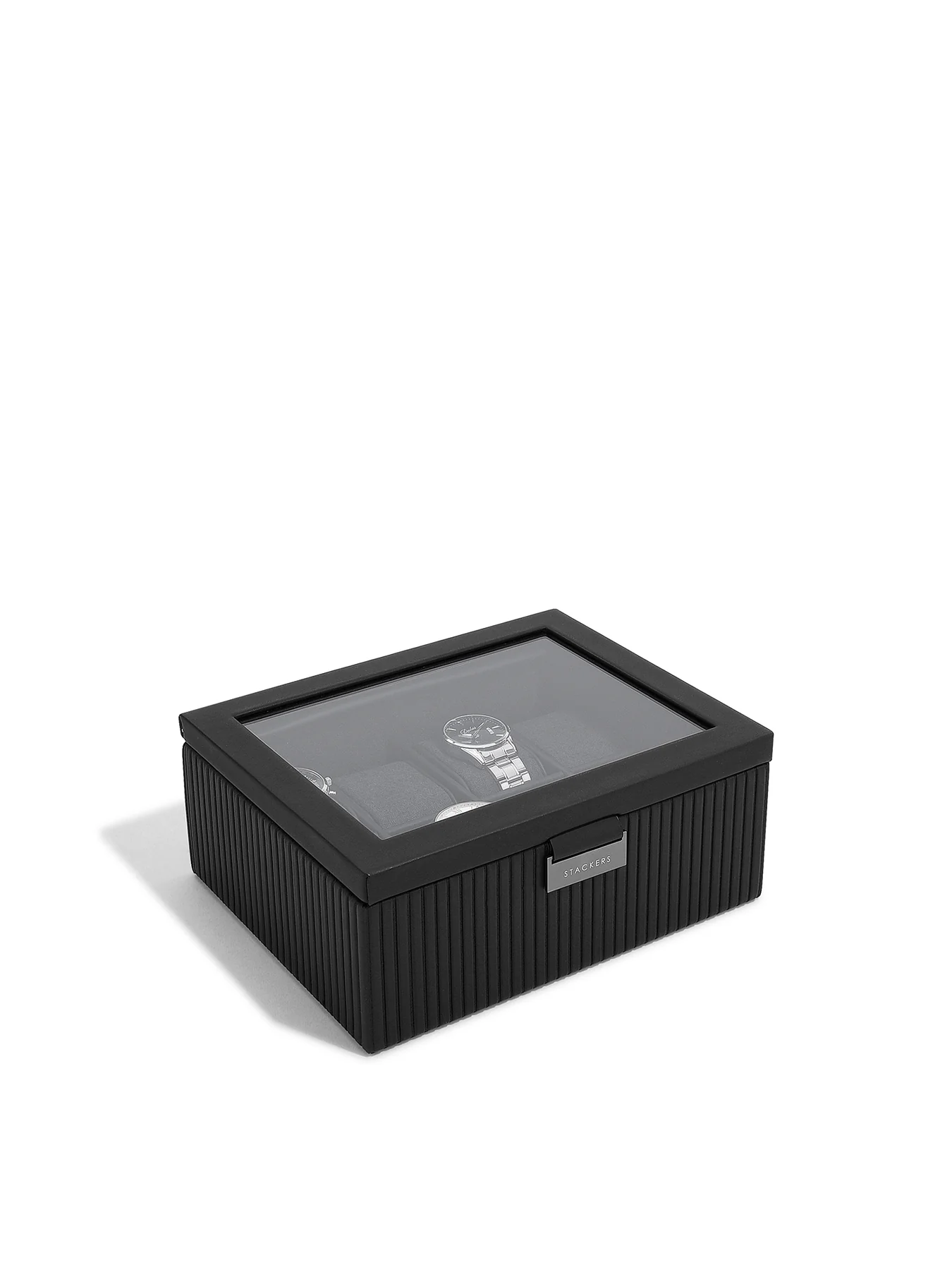 Fluted 8pc Watch Box Black - Image 3