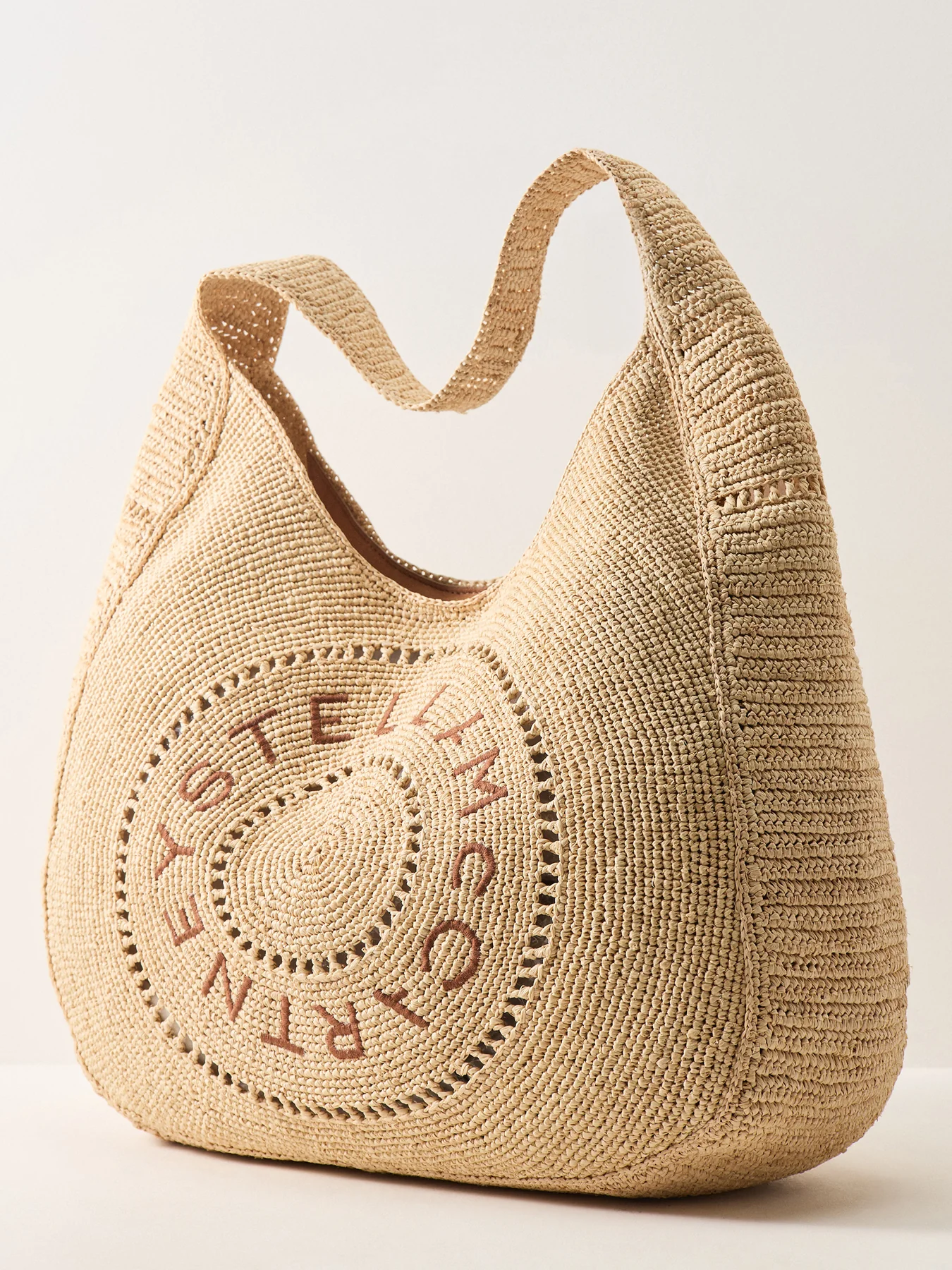 Logo Large Crochet Hobo Bag Beige - Image 5
