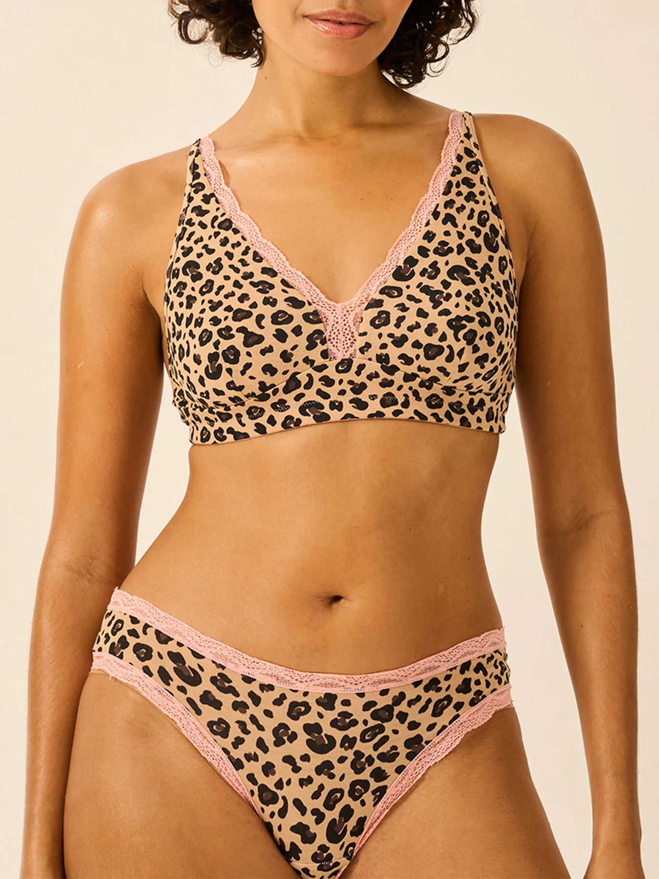 Lace Plunge Bra Peach Latte Leopard - Image 2