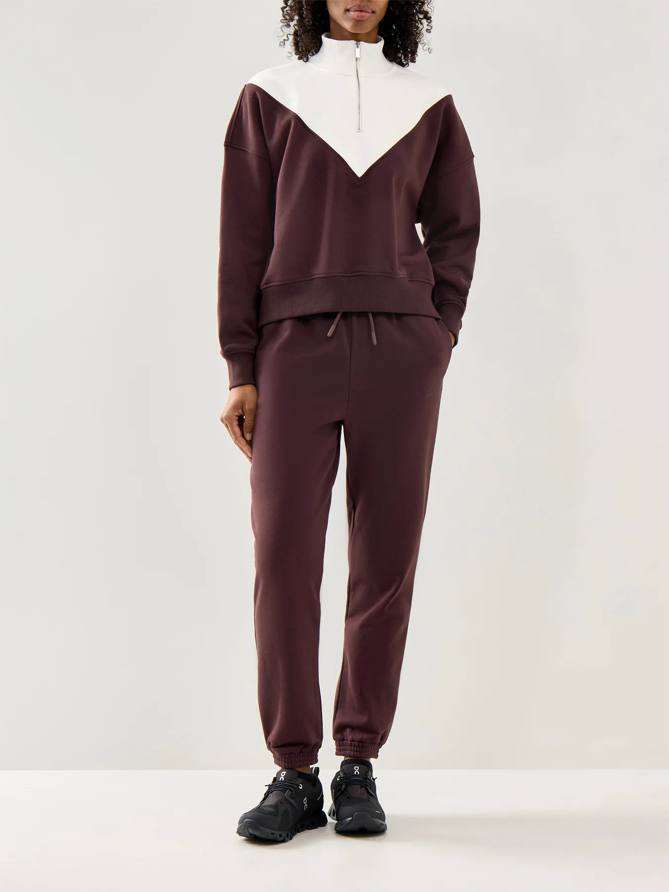 Revive Crop Half Zip Sweatshirt Sablebrown Lilywhite - Image 2