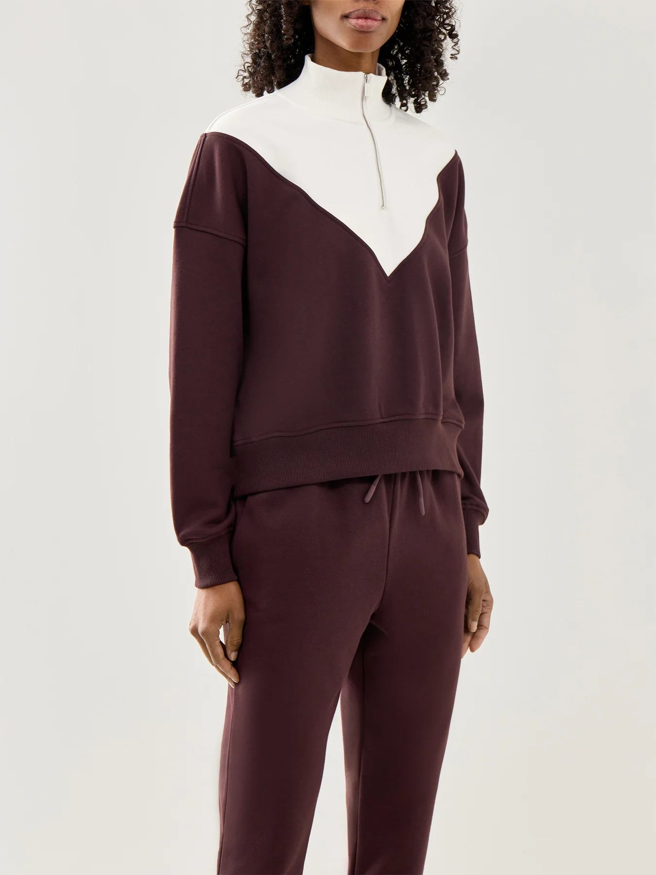 Revive Crop Half Zip Sweatshirt Sablebrown Lilywhite - Image 4