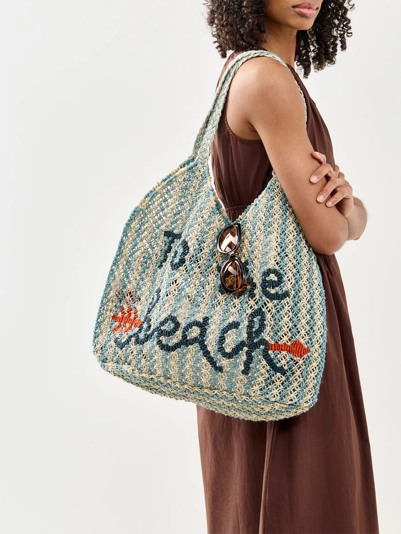 Drew To The Beach Raffia Tote Bag Blue - Image 2