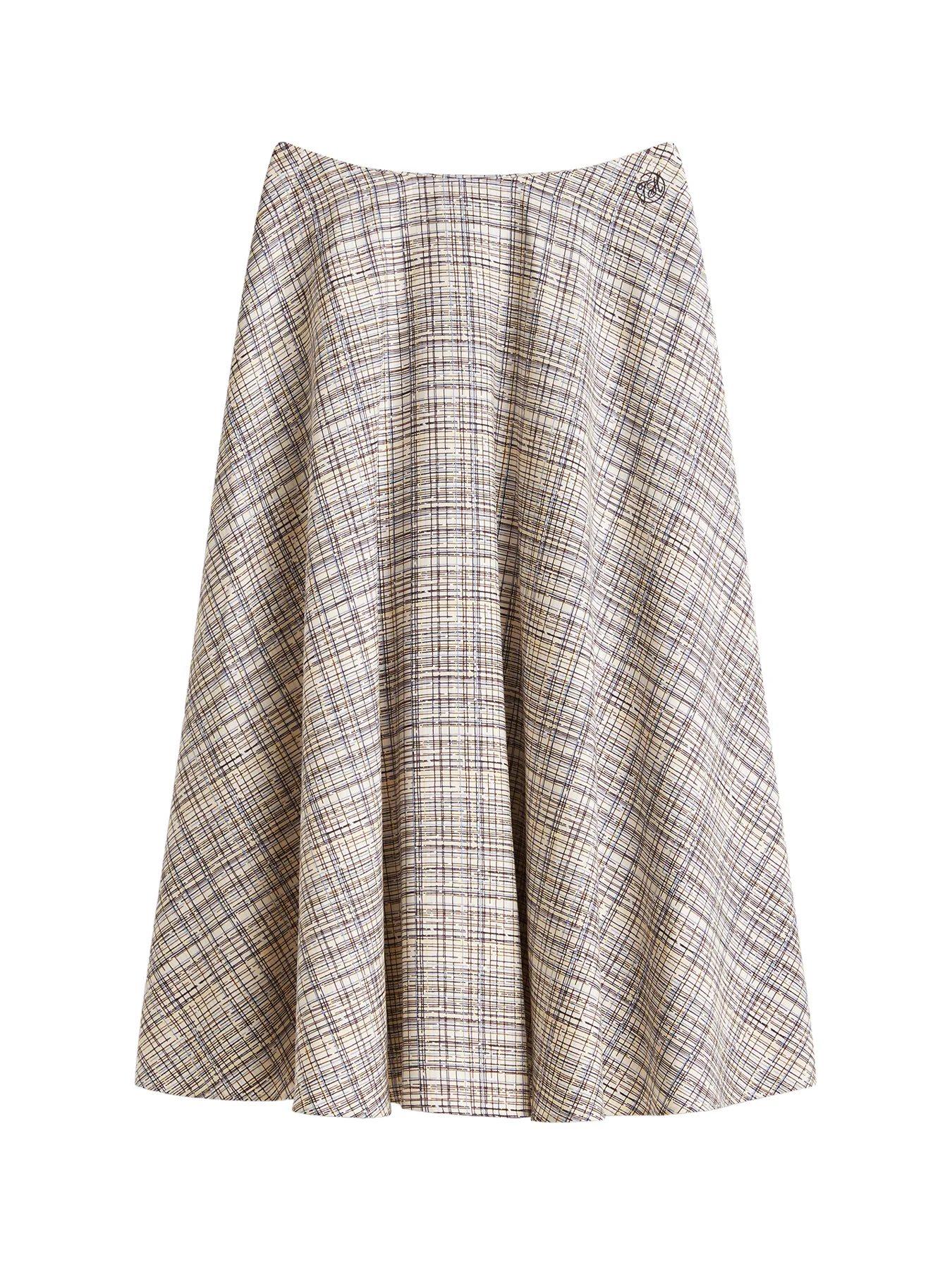 Midi A-Line Skirt With Linen Beige