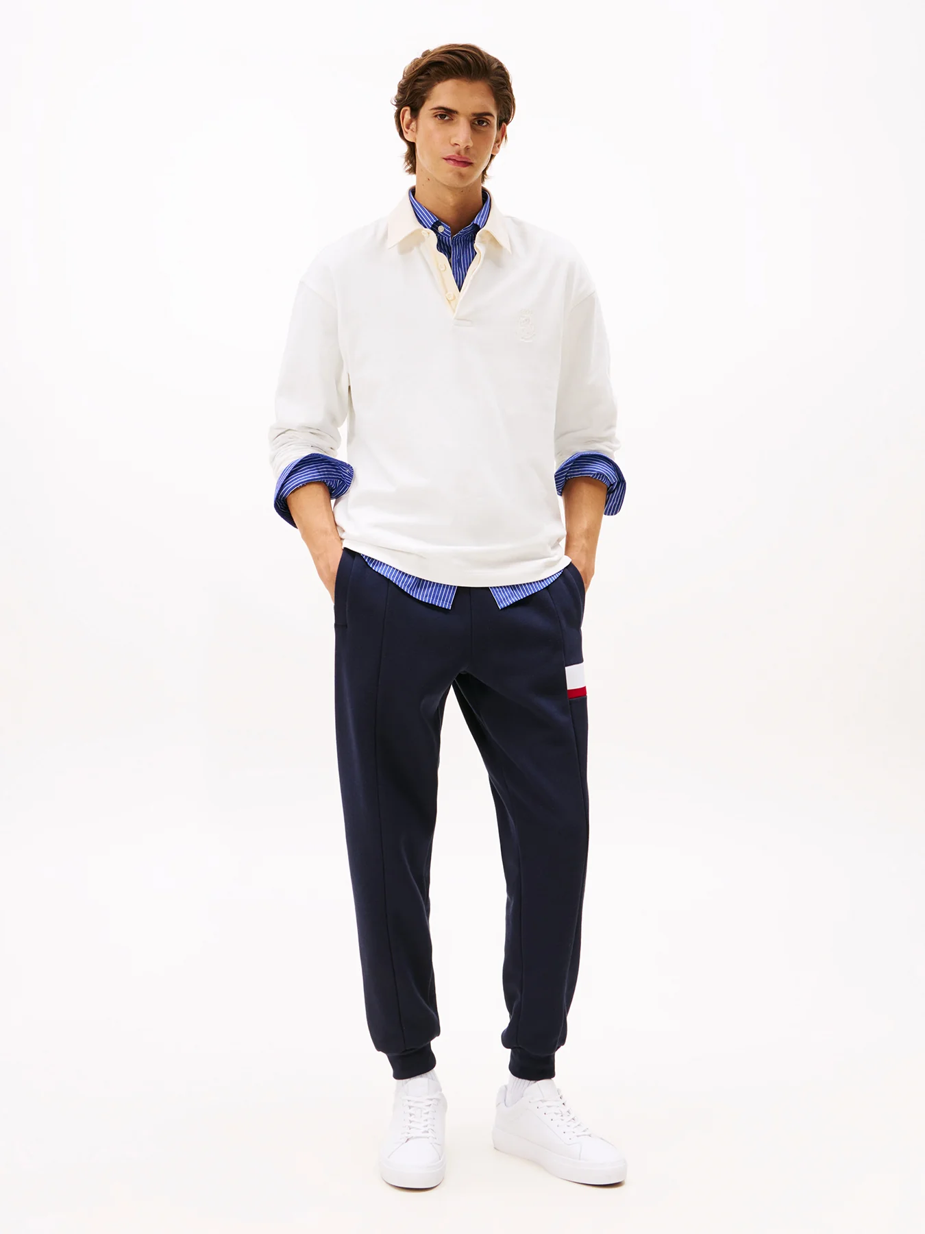 Colour-Blocked Fleece Cuffed Joggers Blue - Image 2