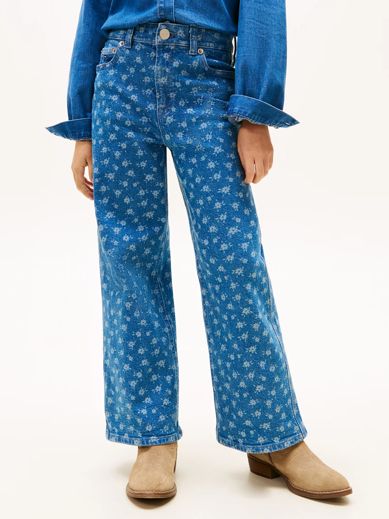Kids’ Mabel Floral Print Wide Leg Jeans Blue - Image 4