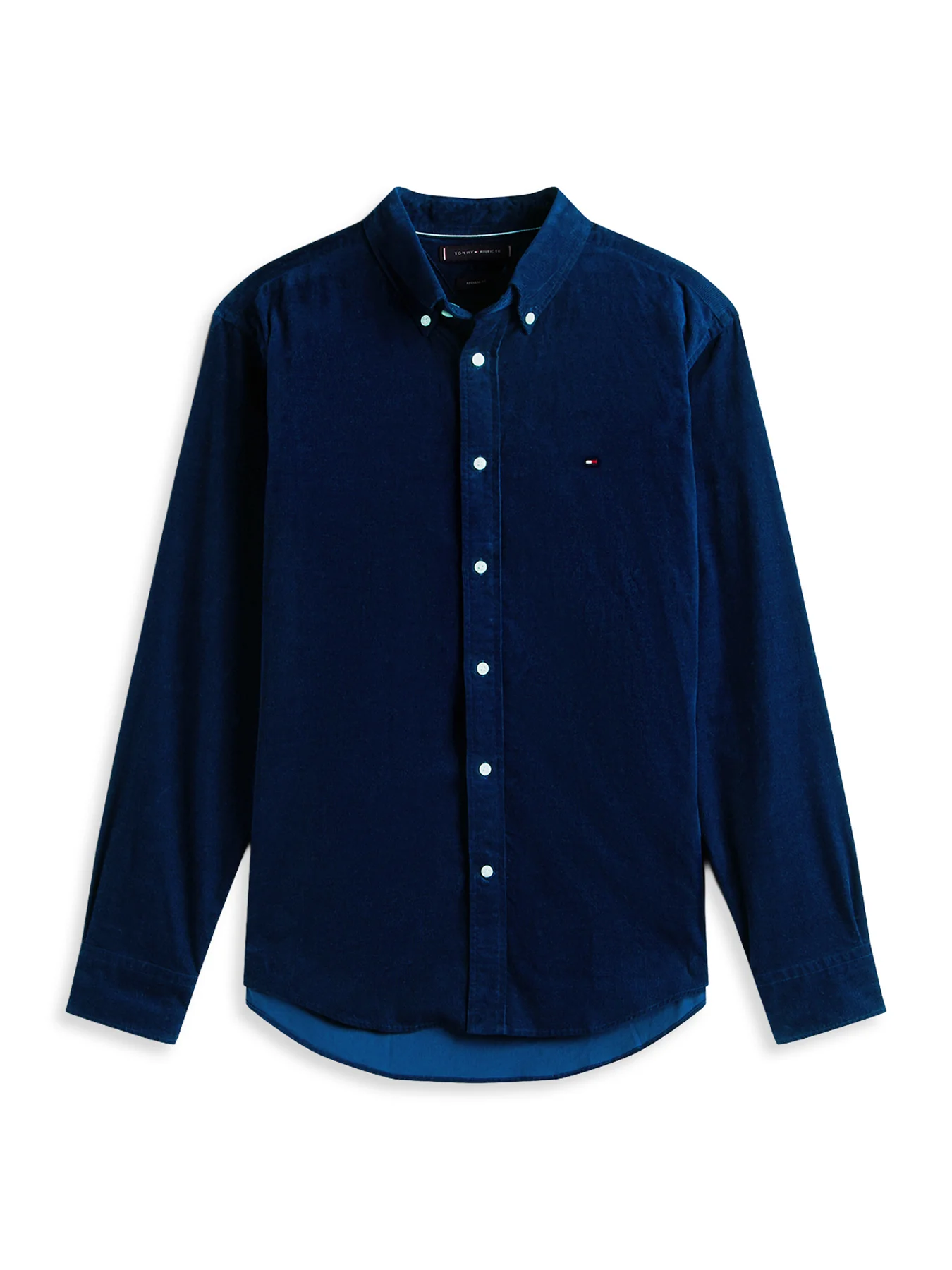 Regular Fit Flag Embroidery Corduroy Shirt Blue