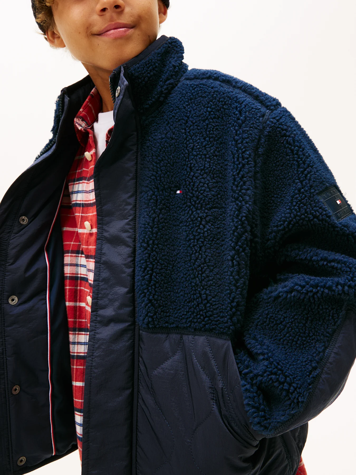 Kids’ Teddy Fleece Quilted Bomber Jacket Blue - Image 5