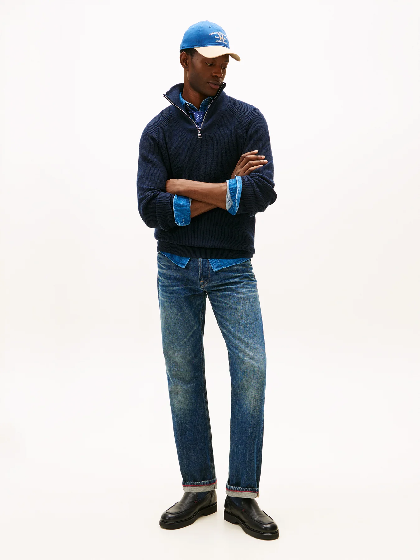 Whiskered Regular Straight Leg Jeans Blue - Image 4
