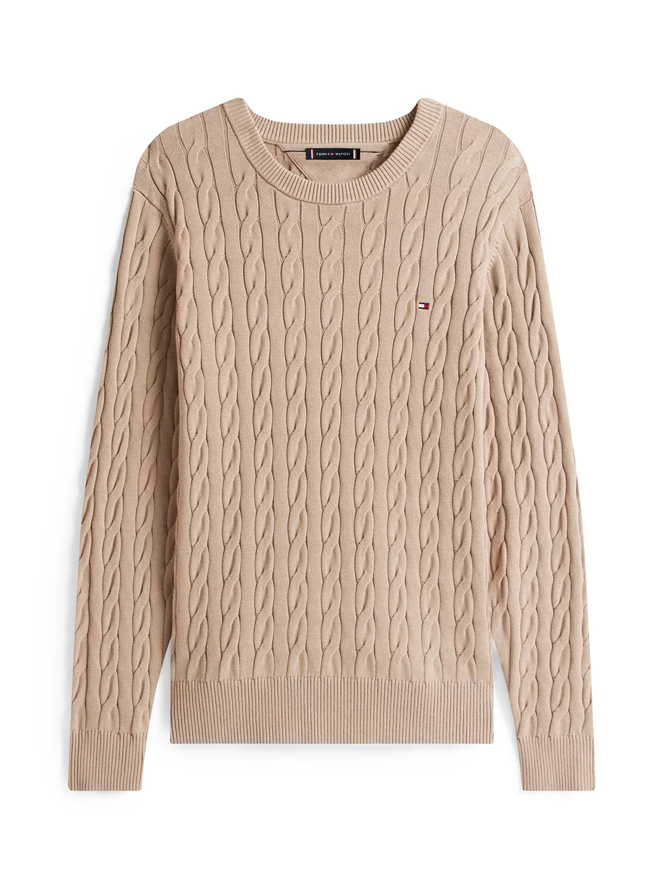 Cable Knit Crew Neck Jumper Brown