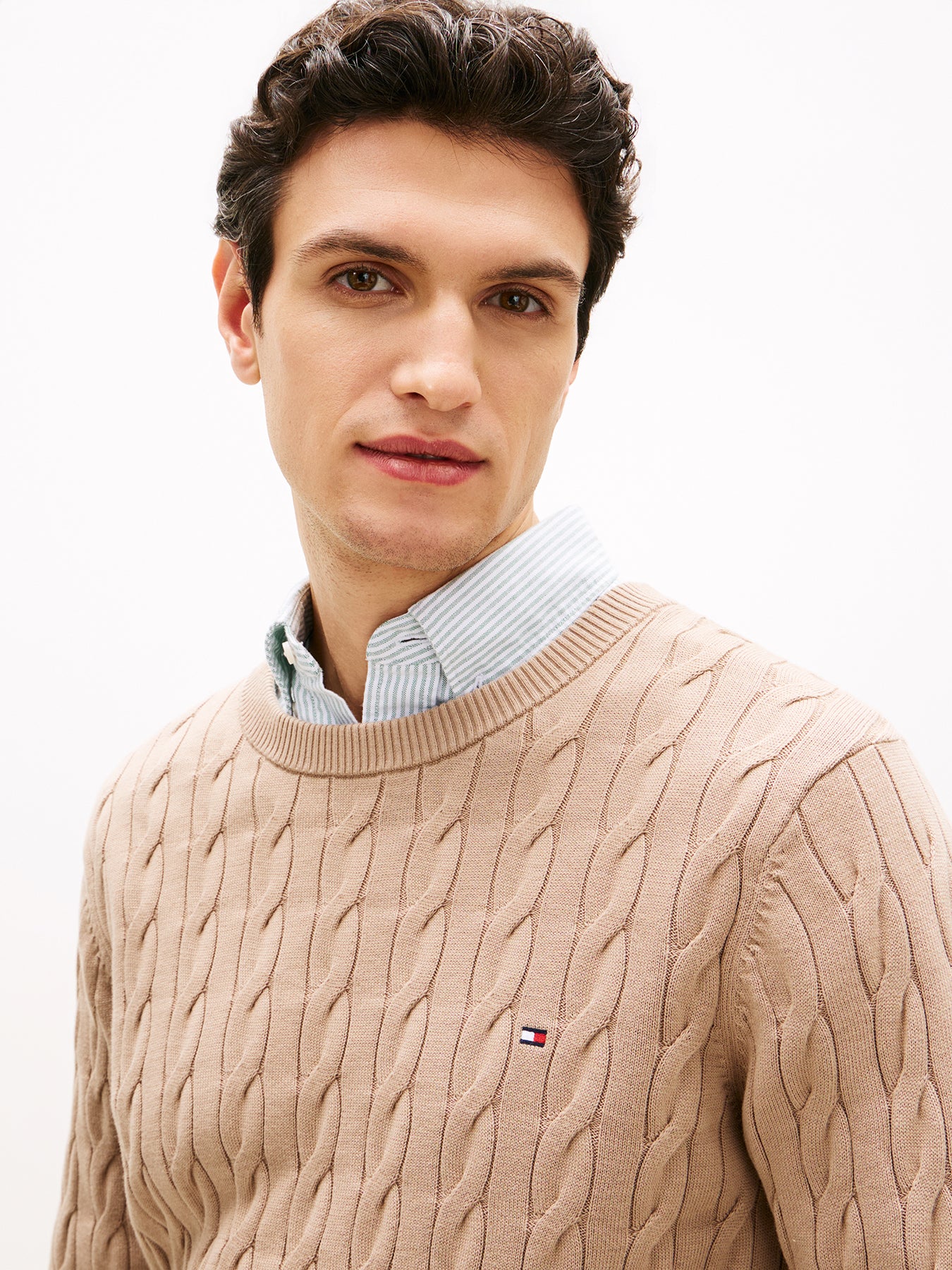 Cable Knit Crew Neck Jumper Brown - Image 2