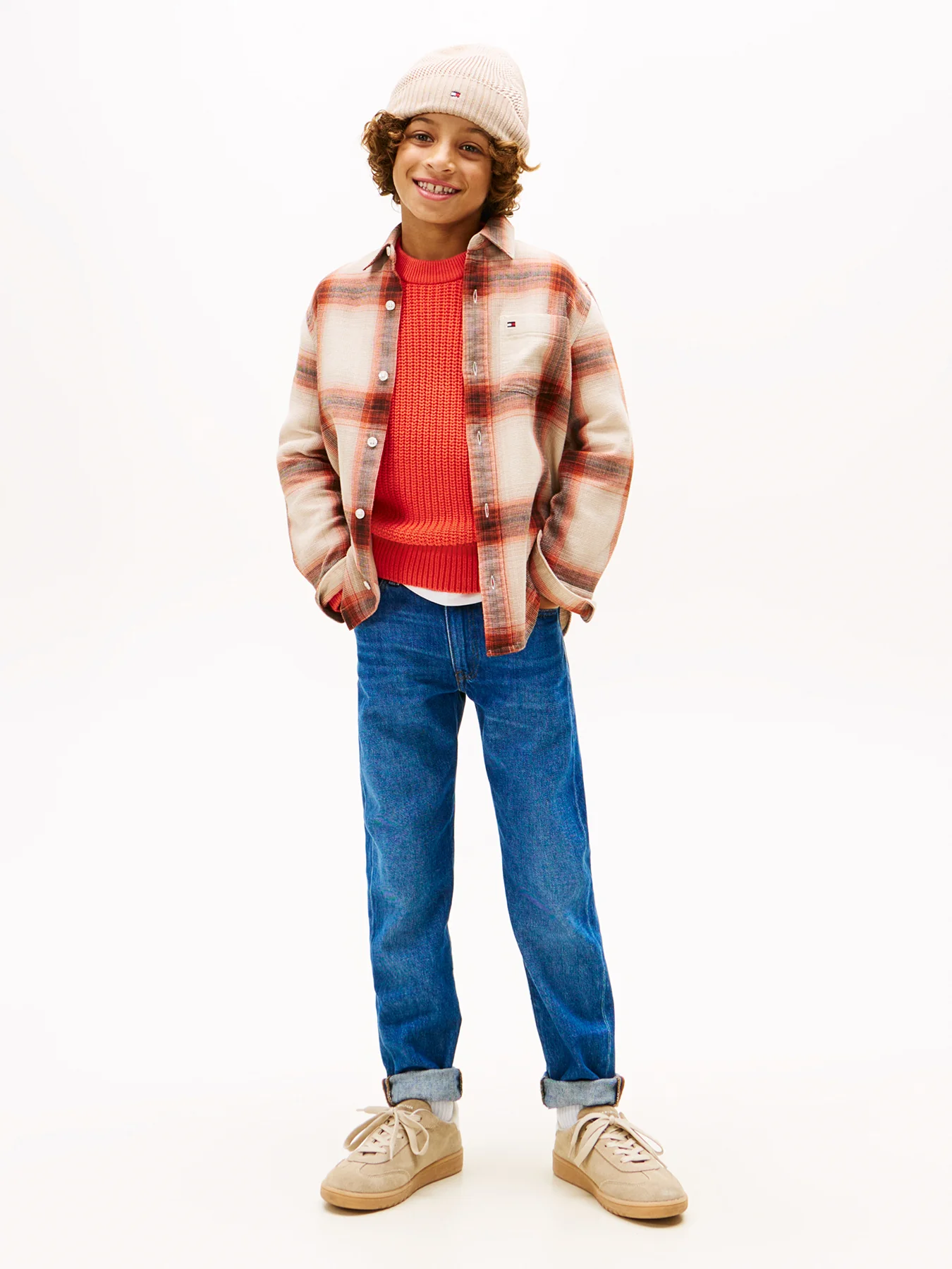 Kids' Waffle Knit Check Shirt Brown - Image 4