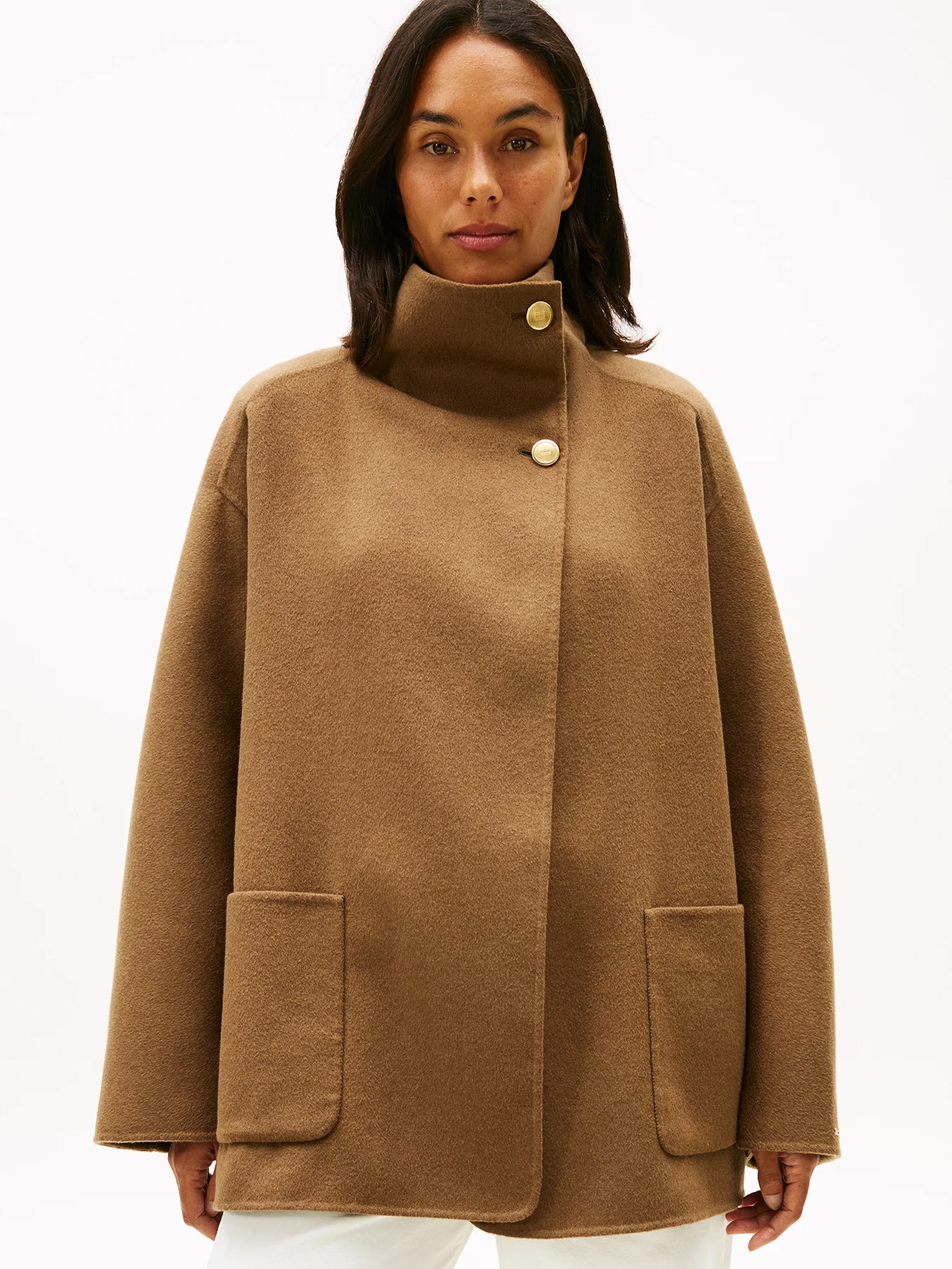 Wool Blend Funnel Neck Oversized Coat Brown - Image 2