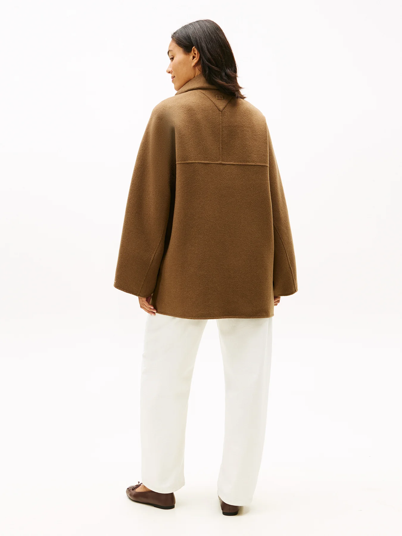 Wool Blend Funnel Neck Oversized Coat Brown - Image 3