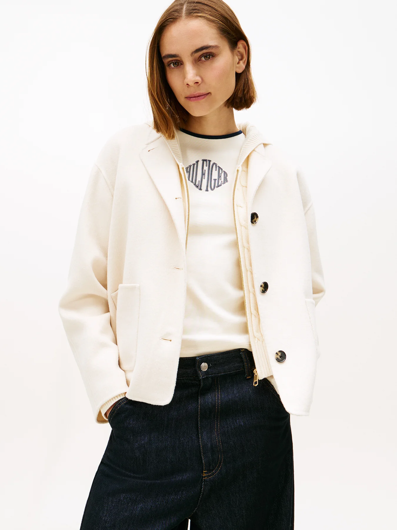 Double-Faced Wool Blend Bomber Jacket Nude - Image 2
