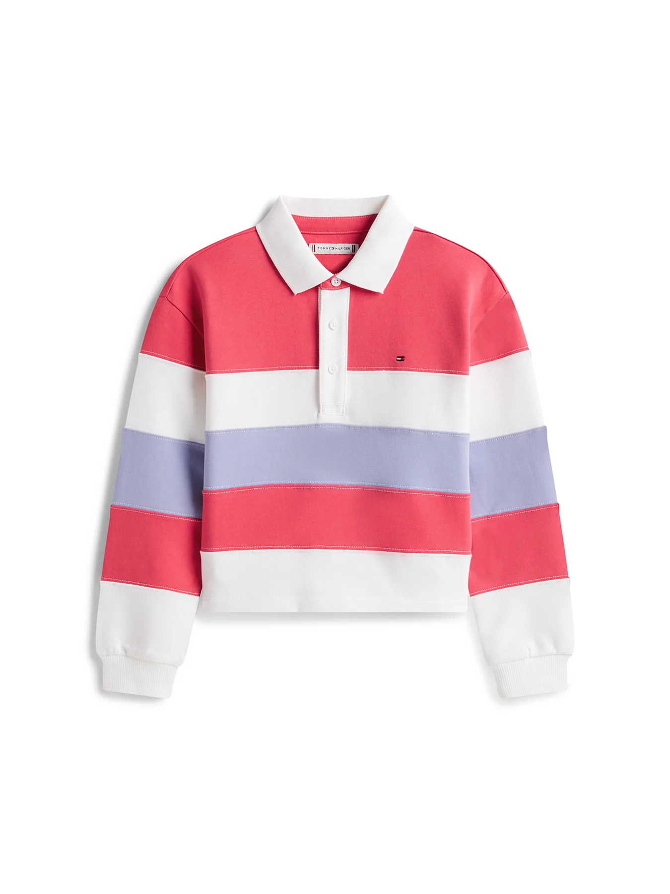 Kids’ Essential Colour-Blocked Long Sleeve Polo Shirt Pink
