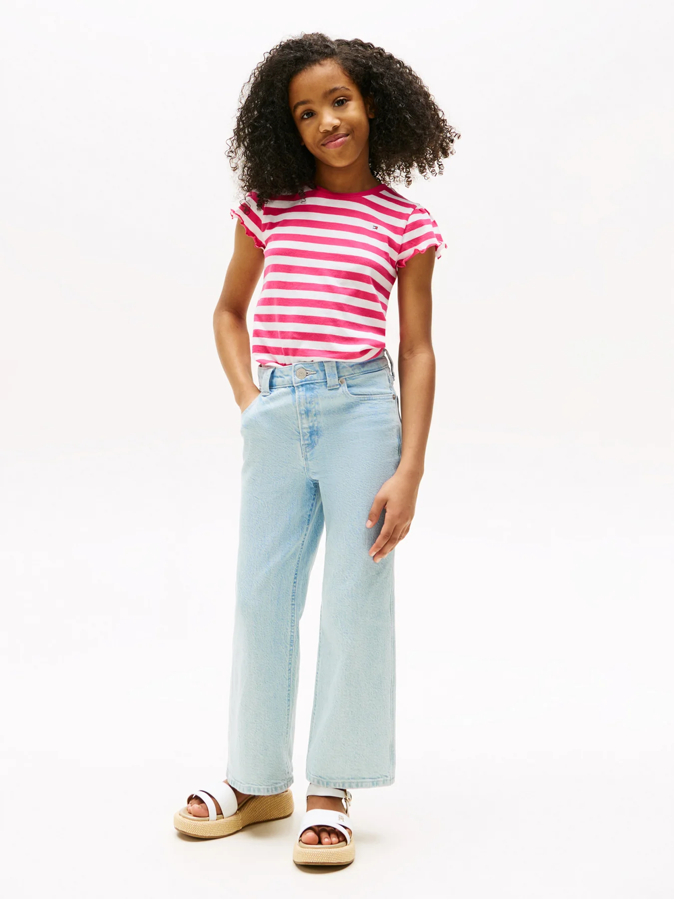 Stripe Ruffle Sleeve Slim Top - Image 4