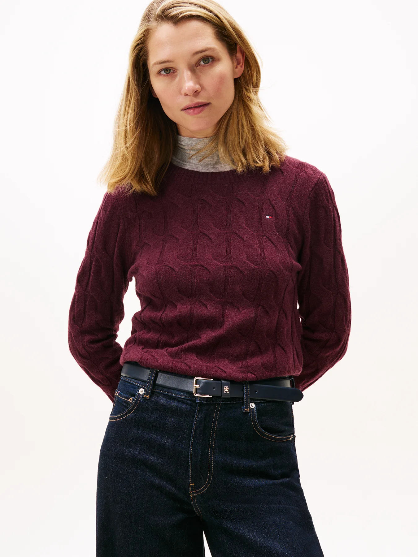 Cable Knit Soft Wool Jumper Red - Image 2