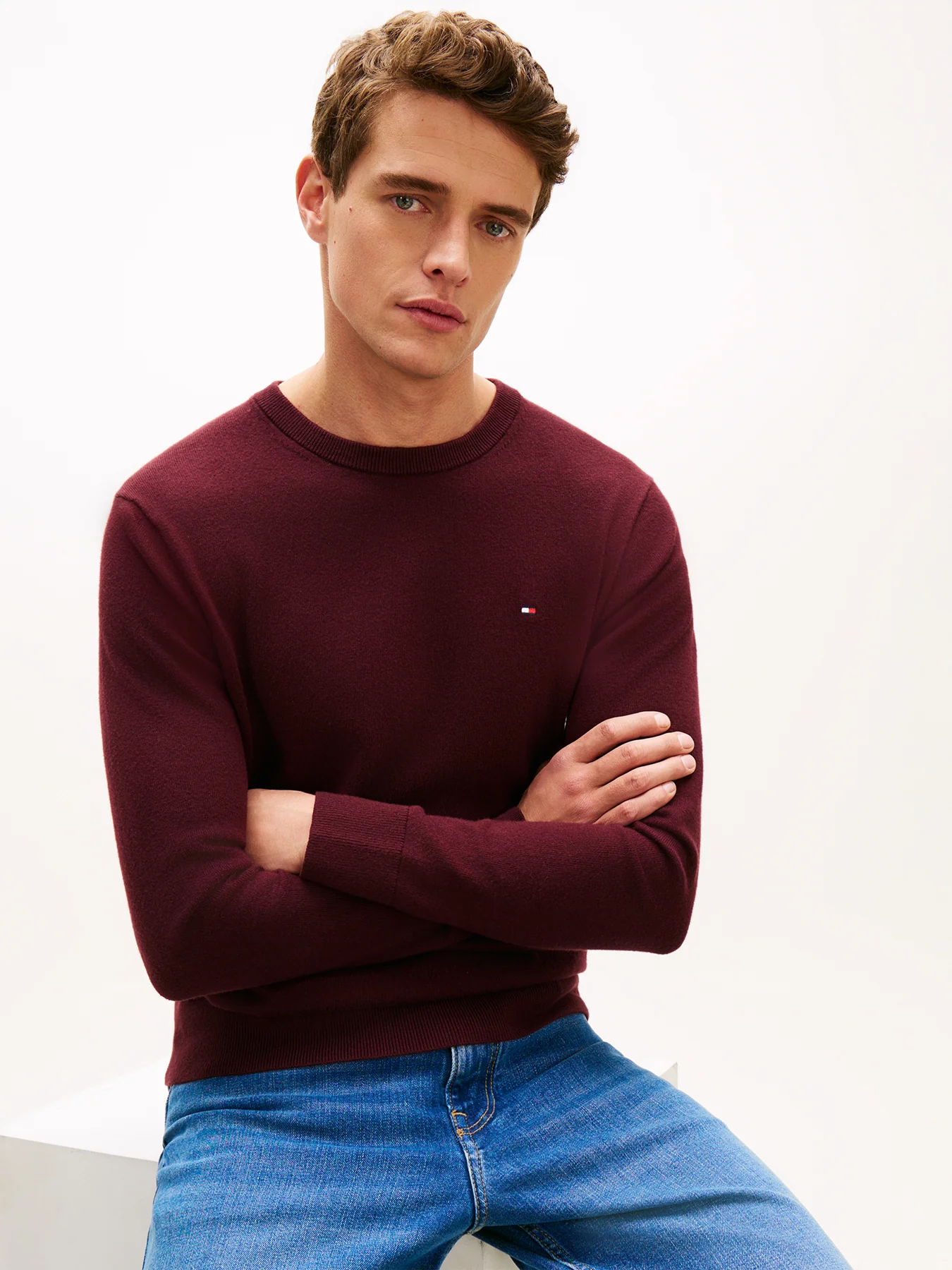 Crew Neck Jumper With Cashmere Red - Image 2