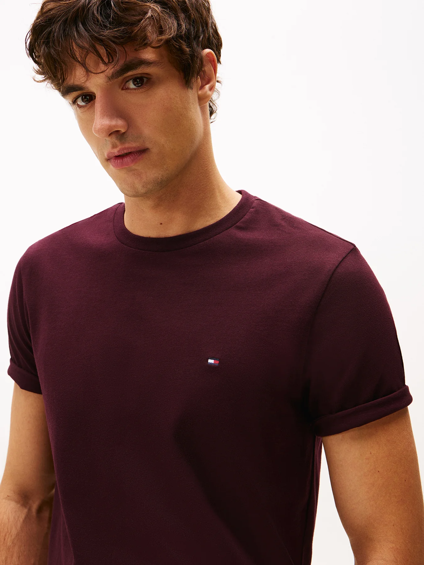 Flag Embroidery Crew Neck T-Shirt Deep Burgundy - Image 3
