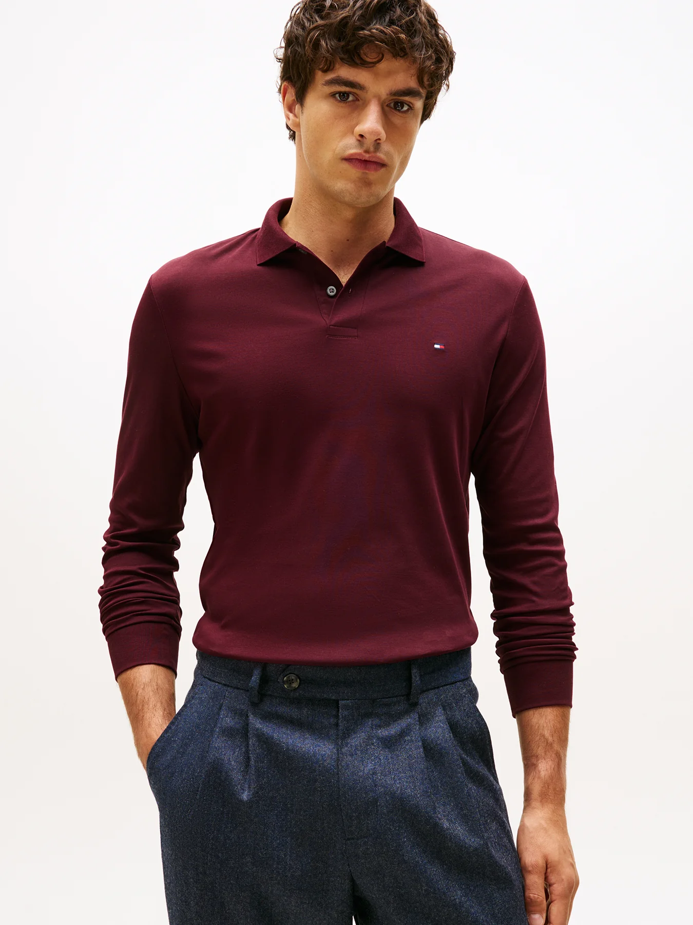 Regular Fit Long Sleeve Polo Shirt Red - Image 2