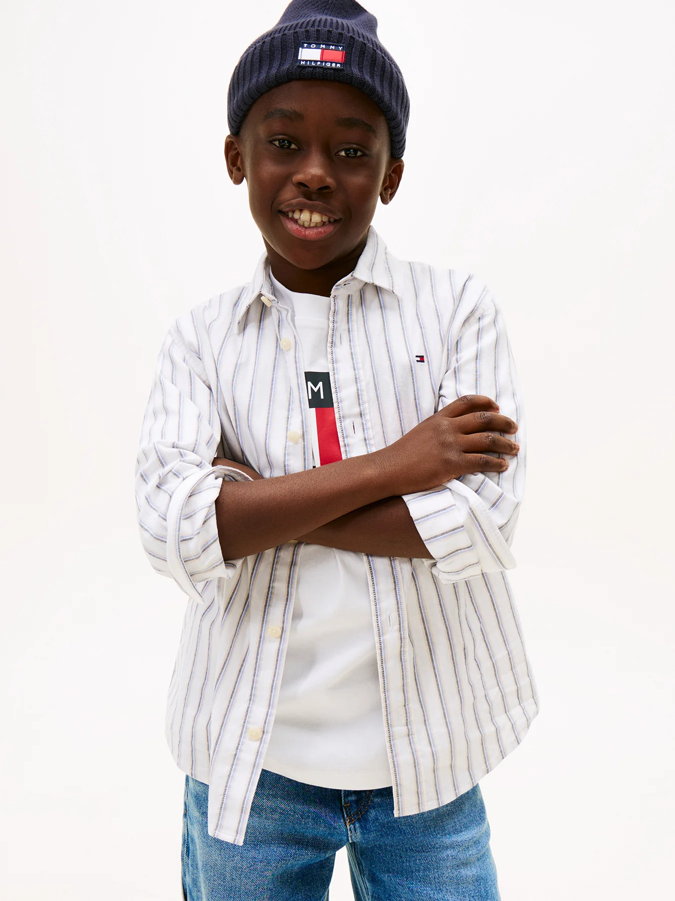 Kids’ Festive Regular Fit Stripe Oxford Shirt White - Image 2
