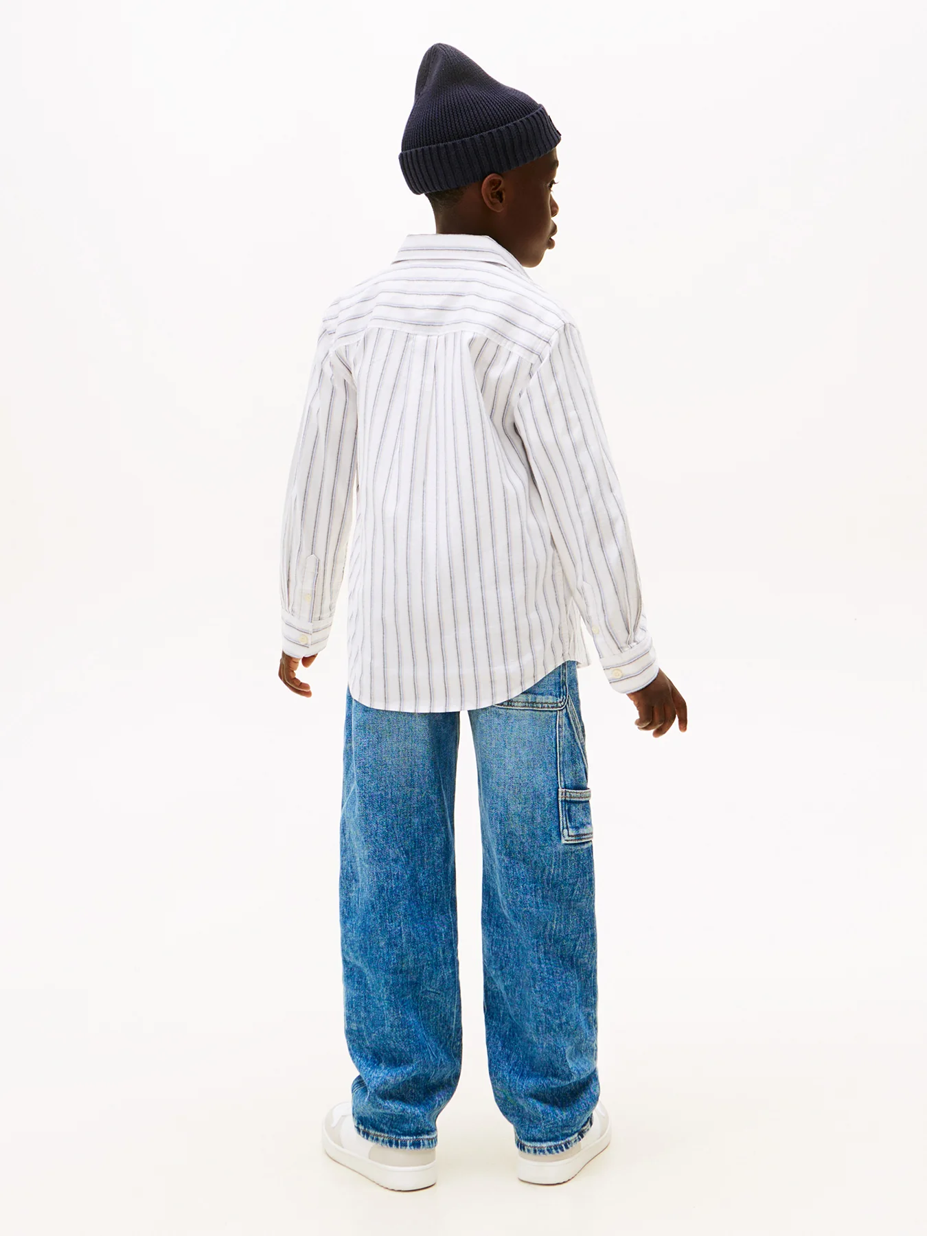 Kids’ Festive Regular Fit Stripe Oxford Shirt White - Image 3
