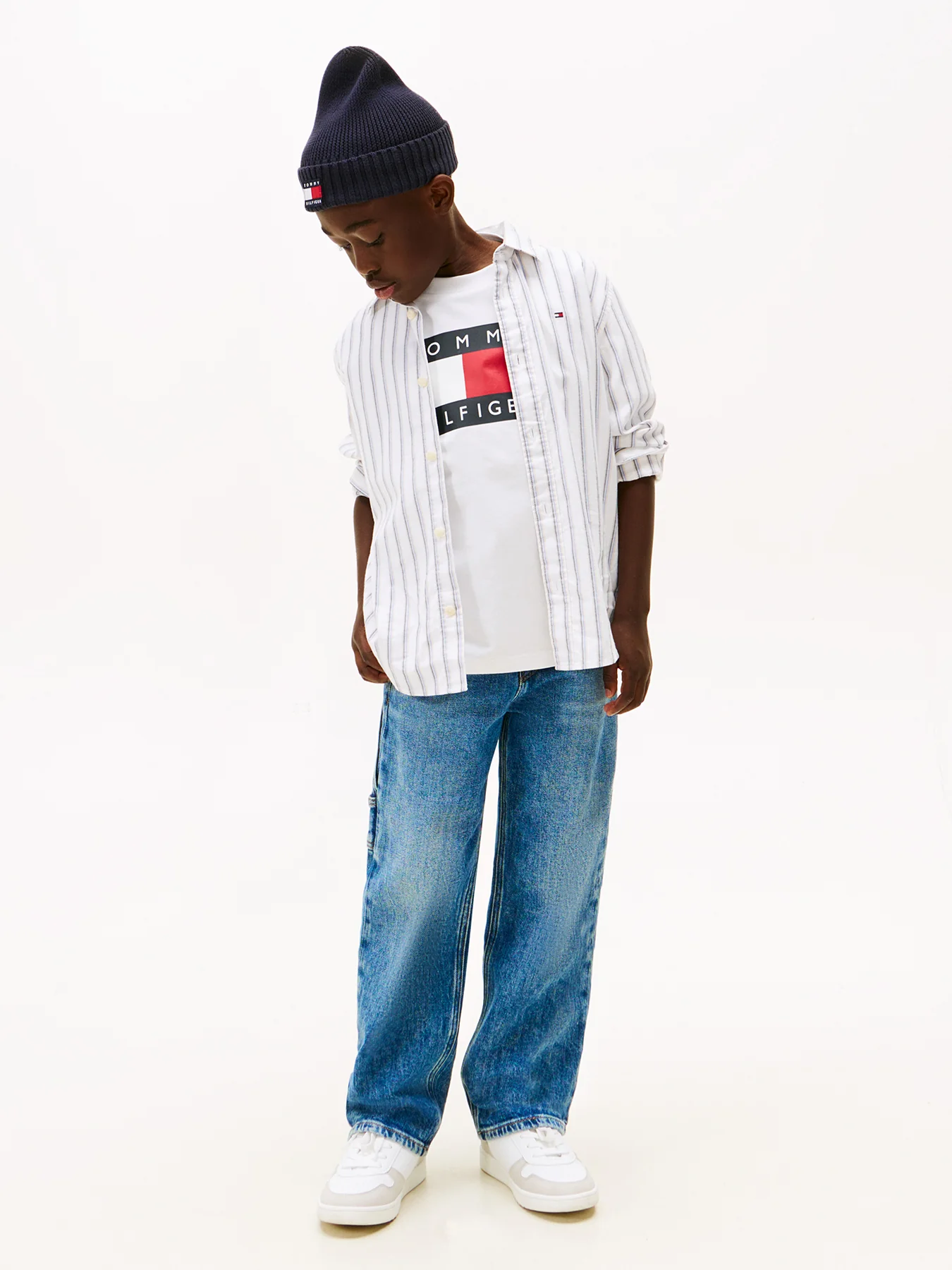 Kids’ Festive Regular Fit Stripe Oxford Shirt White - Image 4